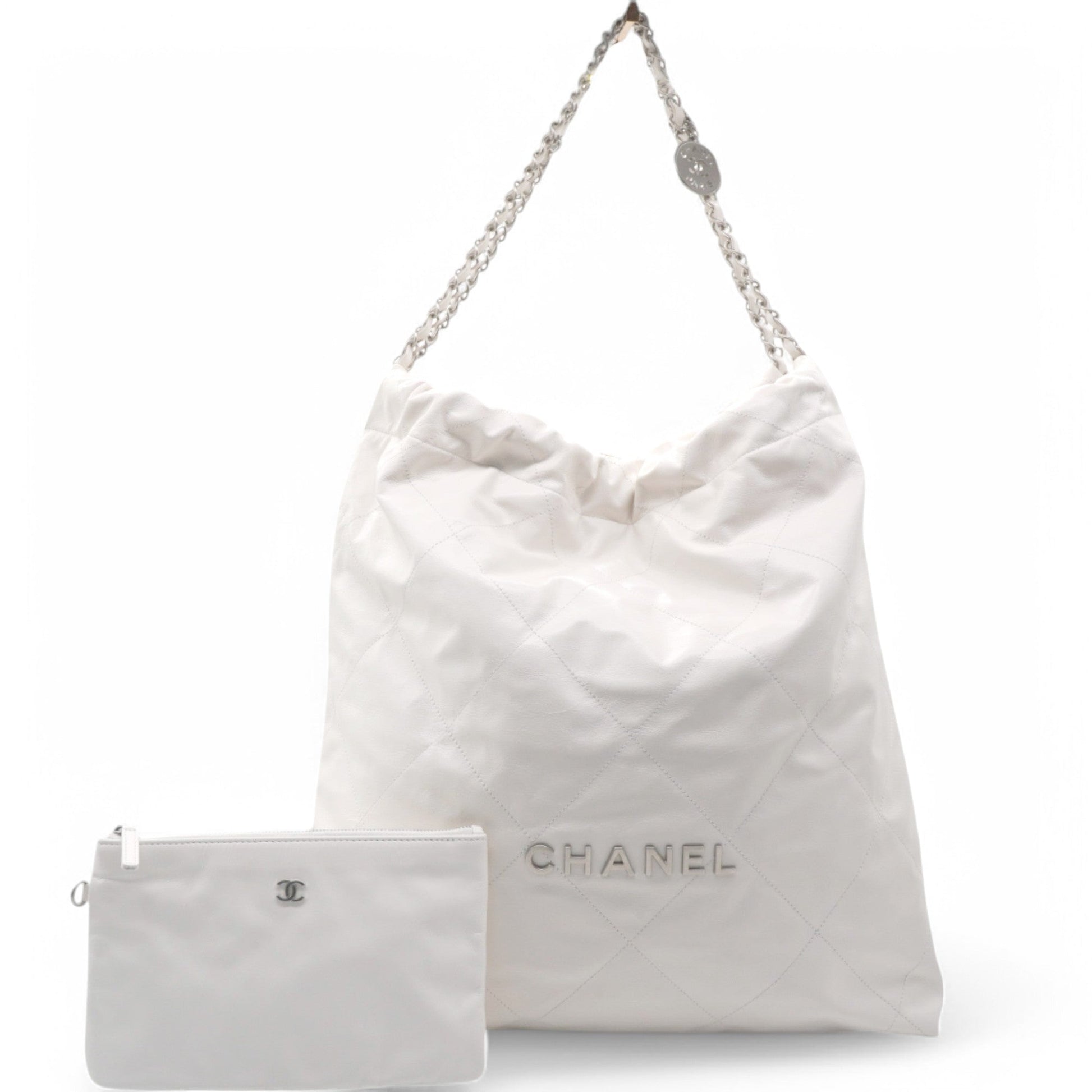 Chanel Shiny Quilted Large 22 White Bag