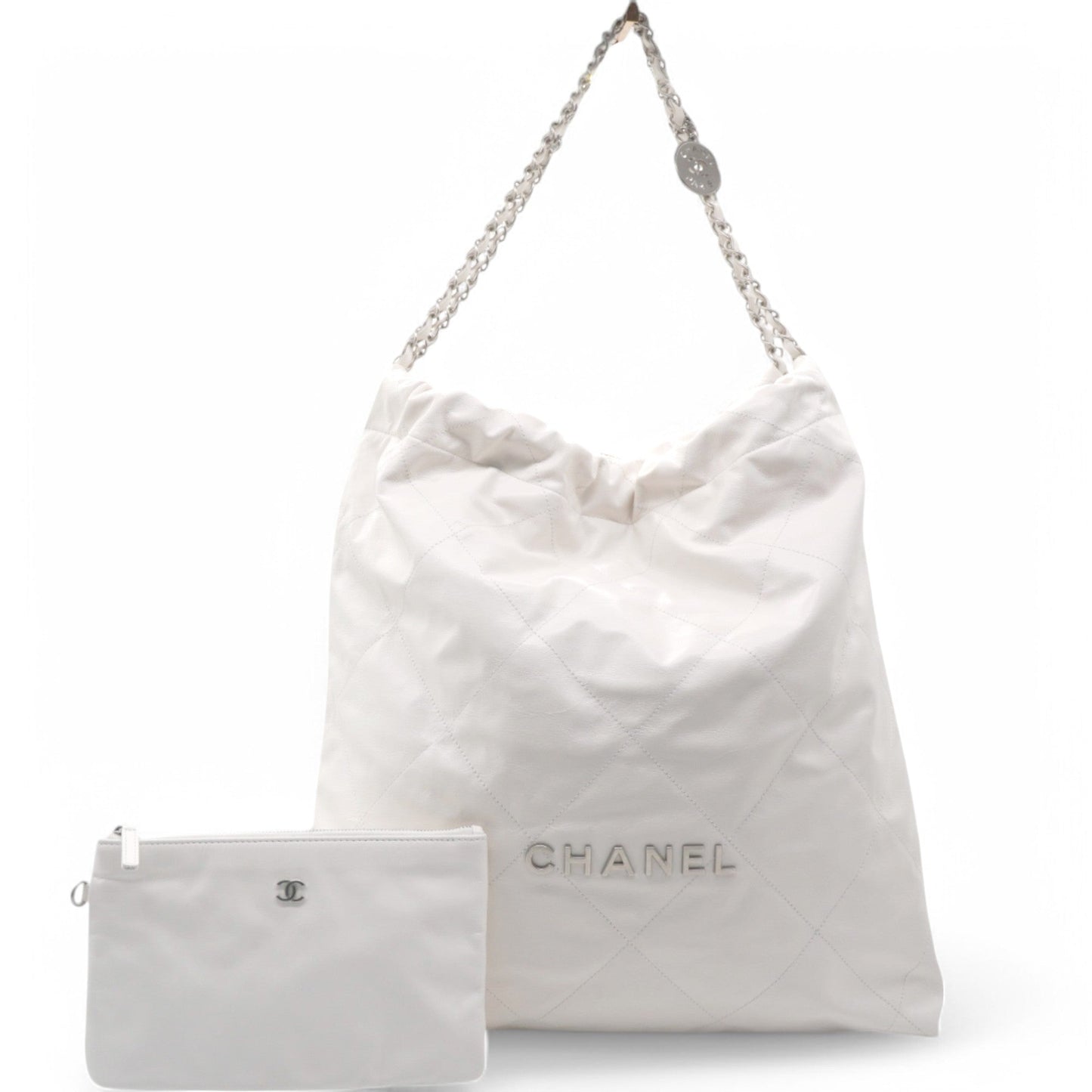 Chanel Shiny Quilted Large 22 White Handbag