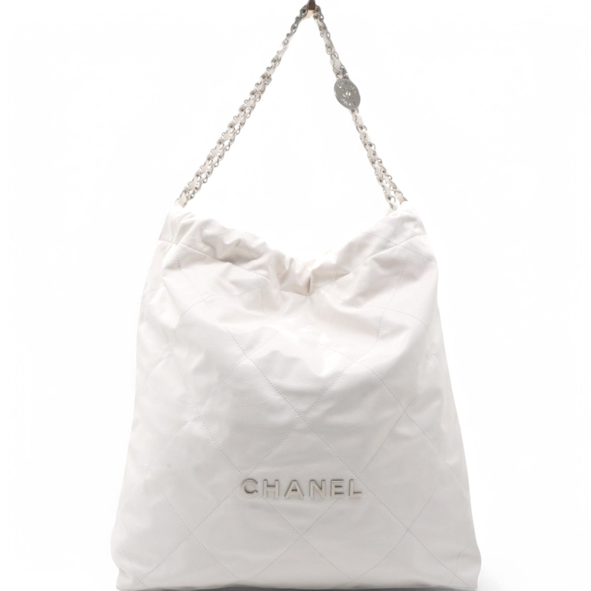 Chanel Shiny Quilted Large 22 White Bag