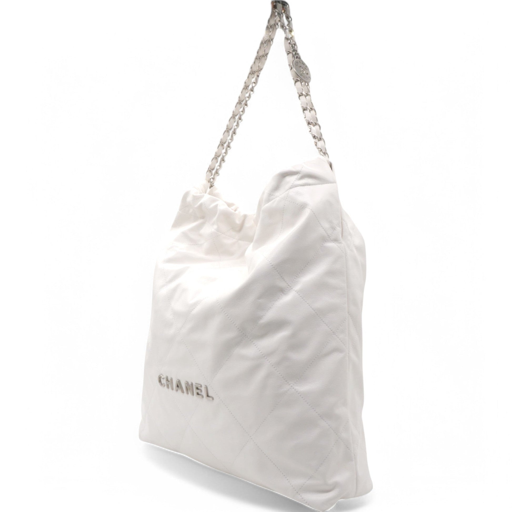 Chanel Shiny Quilted Large 22 White Handbag