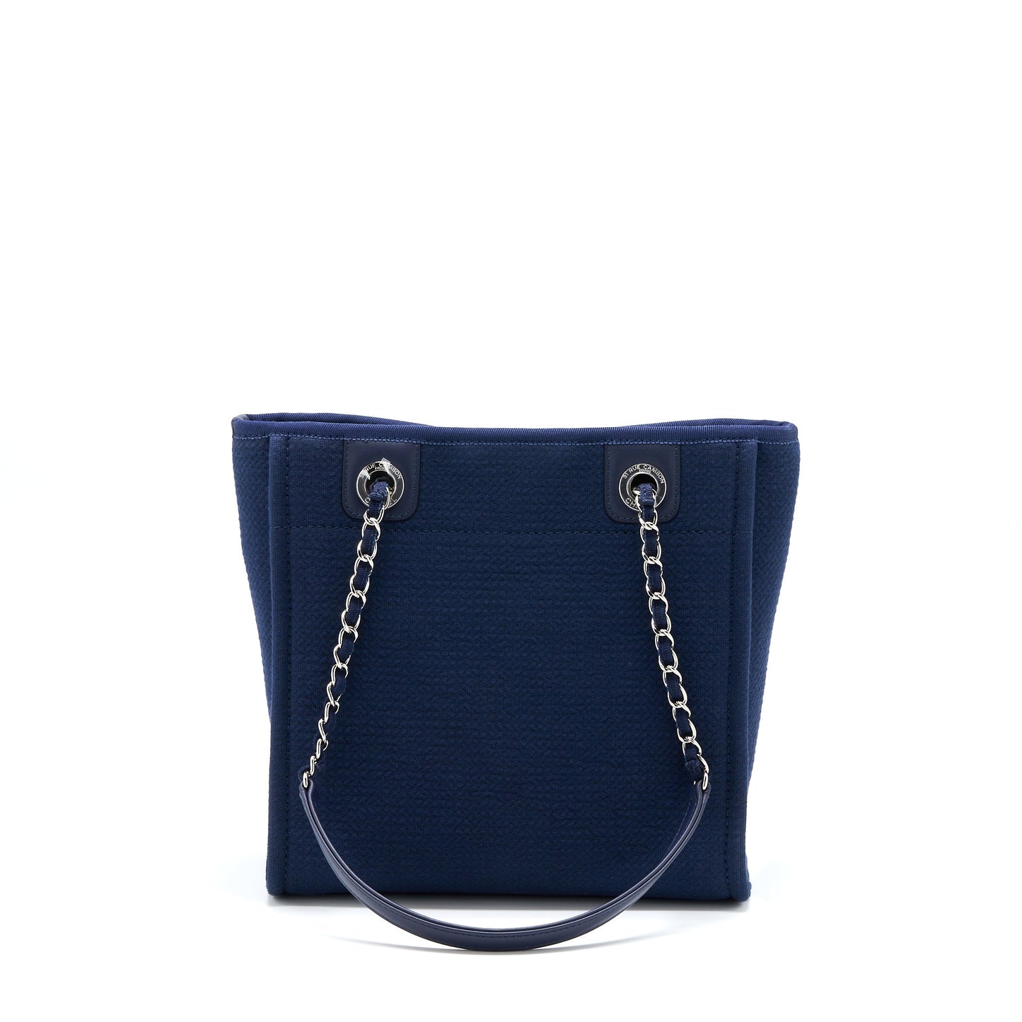 Chanel Deauville Navy SHW Microchip PM Canvas Tote Bag