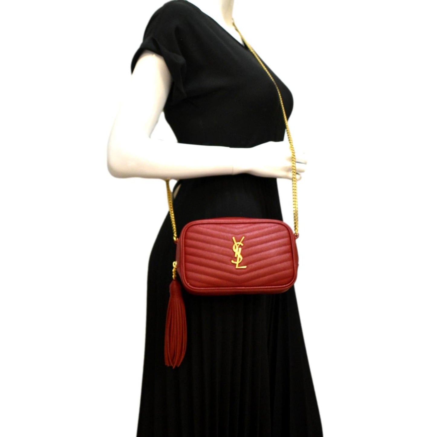 YSL Saint Laurent Yves Lou Chevron Camera Crossbody Bag Leather Red Small Camera Bag Small
