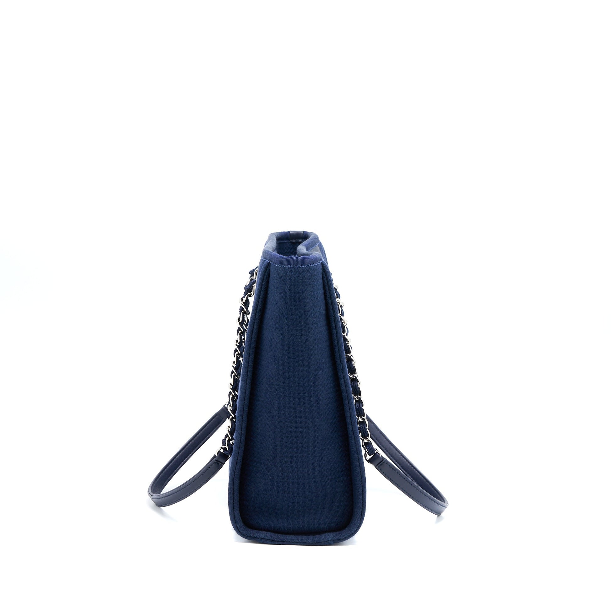 Chanel Deauville Navy SHW Microchip PM Canvas Tote Bag