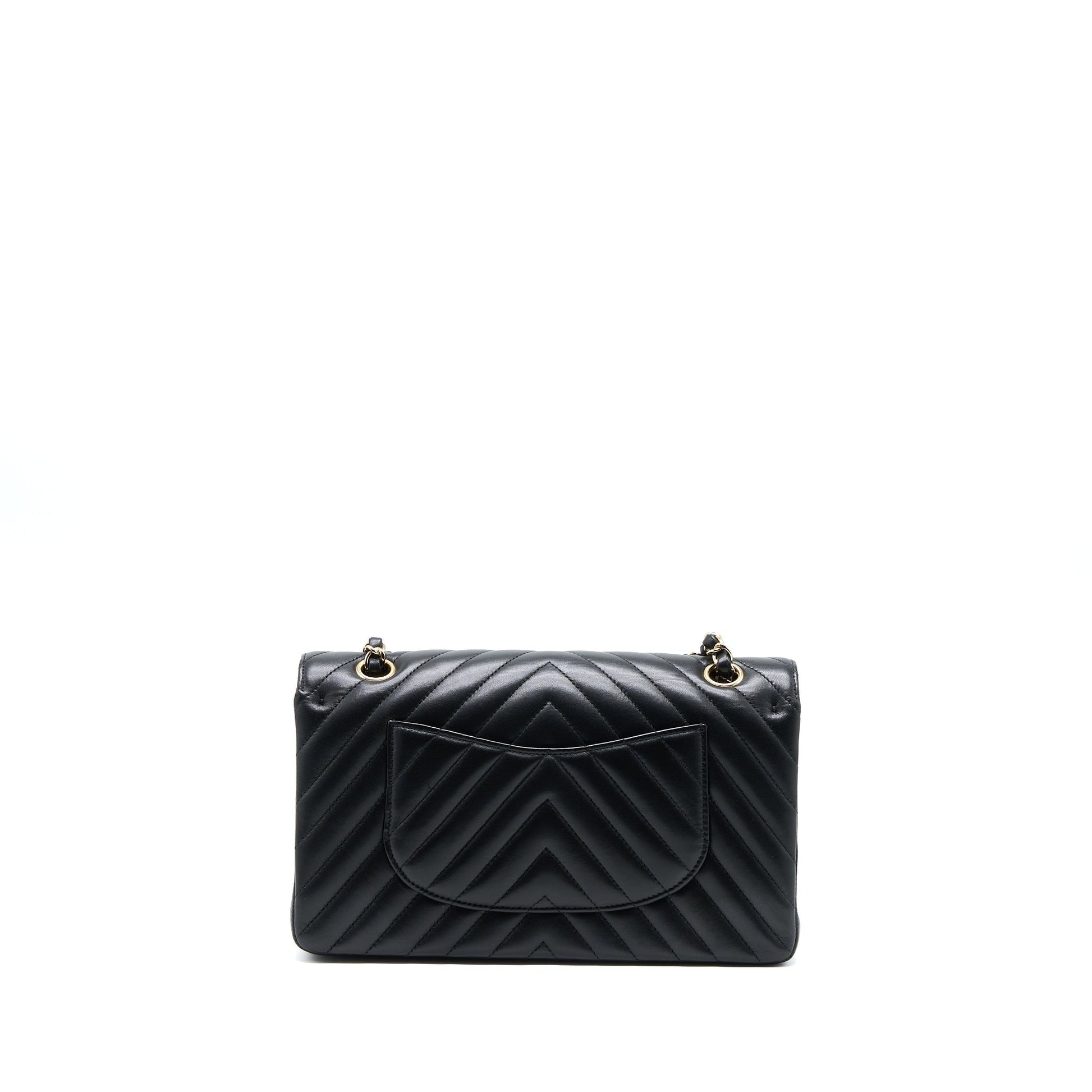 Chanel Chevron Classic Double Flap Lambskin LGHW Black Handbag