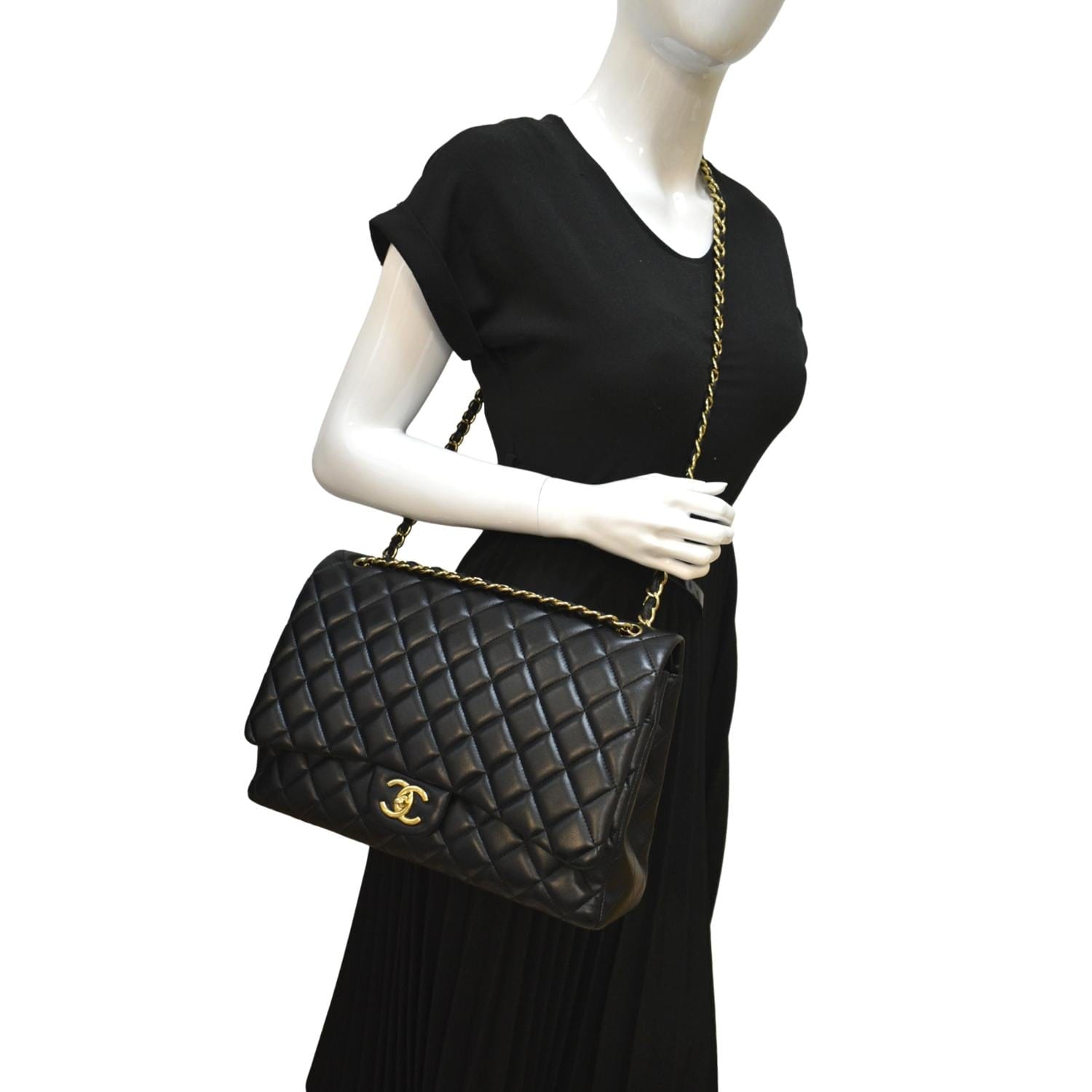 Chanel Maxi Double Flap Leather Lambskin Black Travel Bag