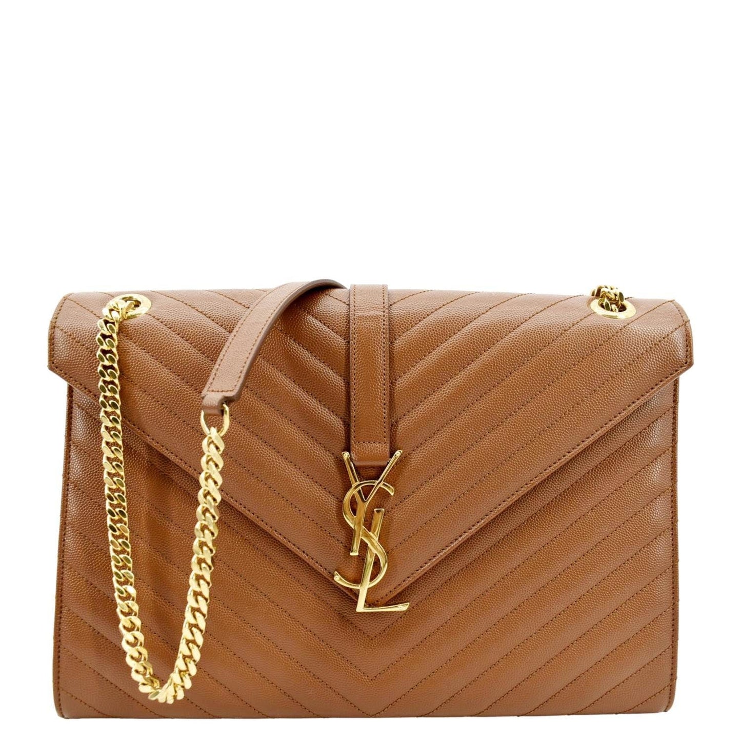 YSL Saint Laurent Yves Envelope Mix Shoulder Bag Dark Natural Leather Matelasse Large