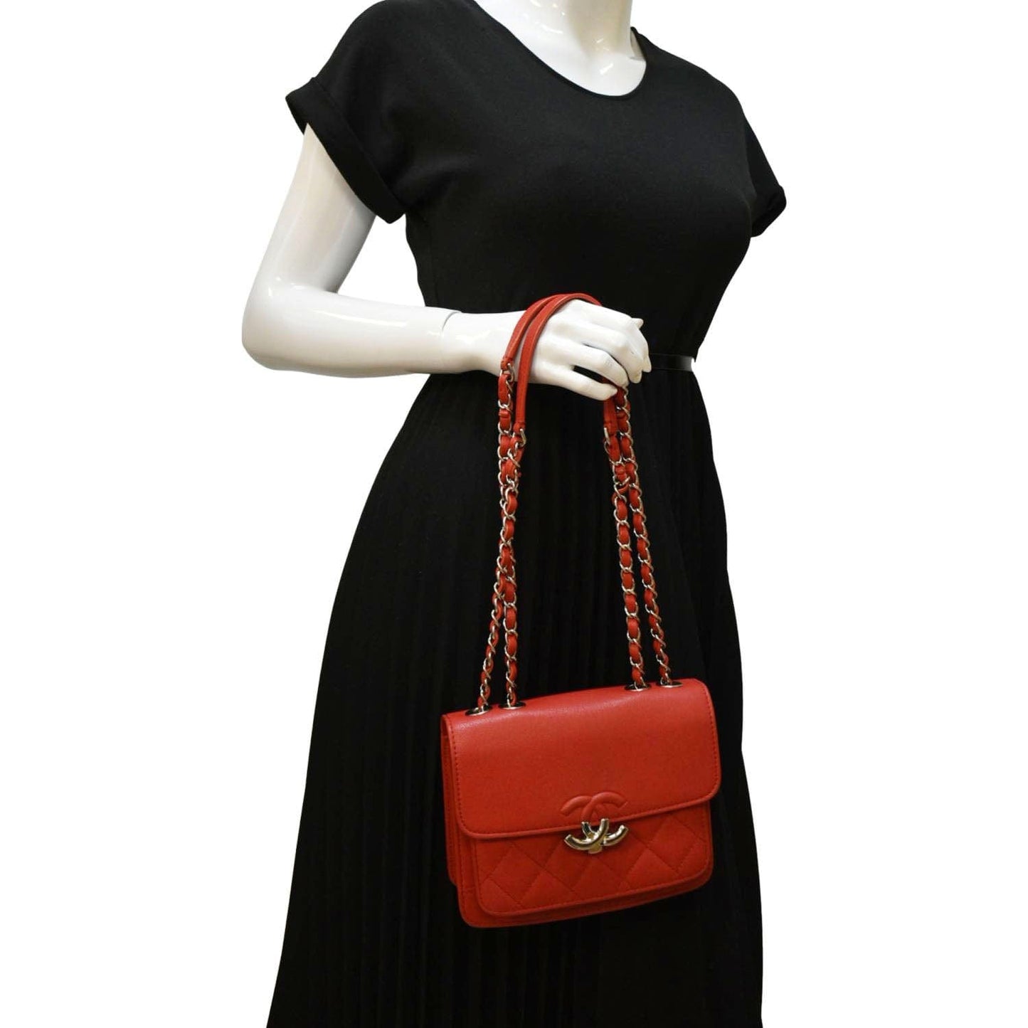 Chanel CC Box Flap Quilted Leather Red Travel Bag
