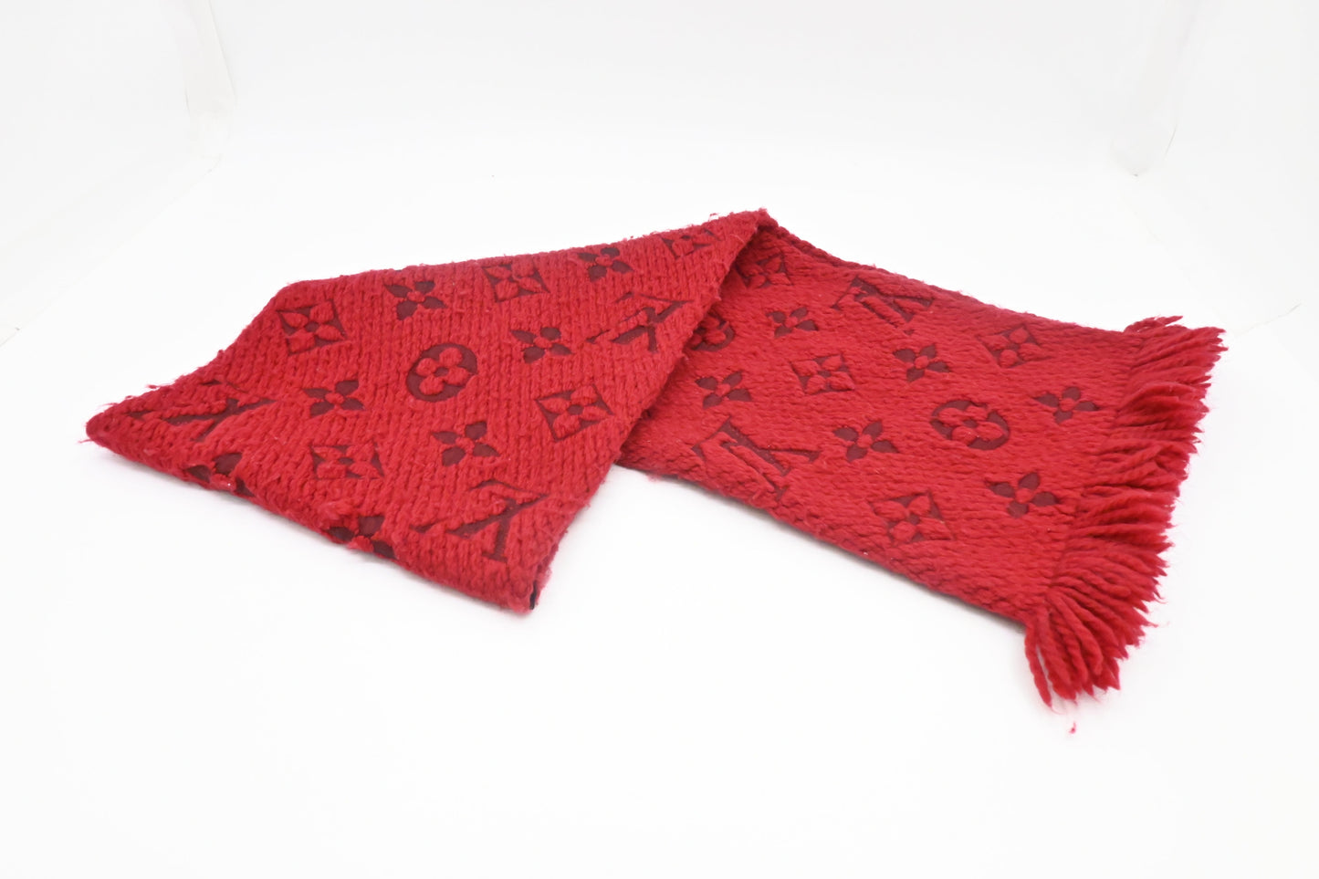 Louis Vuitton Logomania Scarf Silk Wool Red Apparel