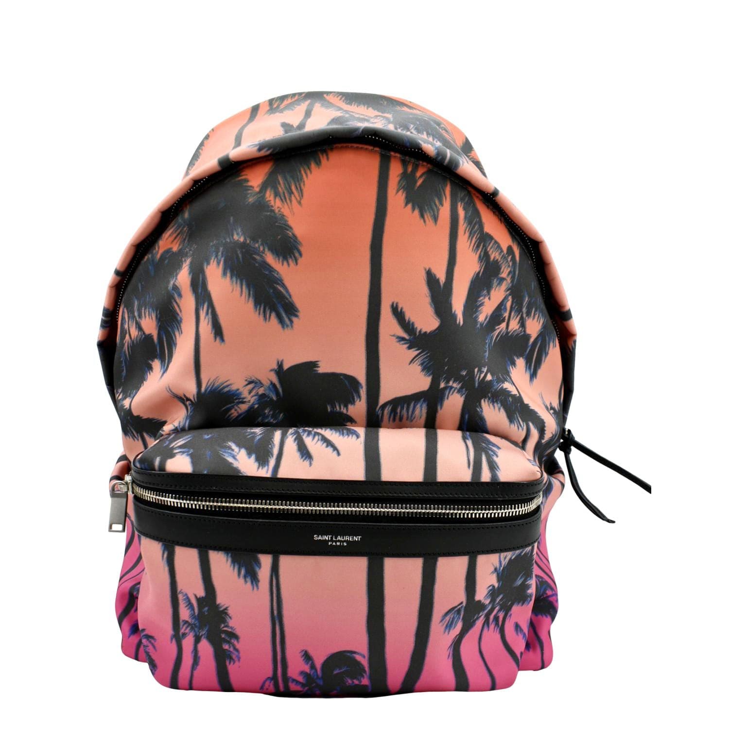 YSL Saint Laurent Saint City Palm Print Backpack Bag Orange Canvas