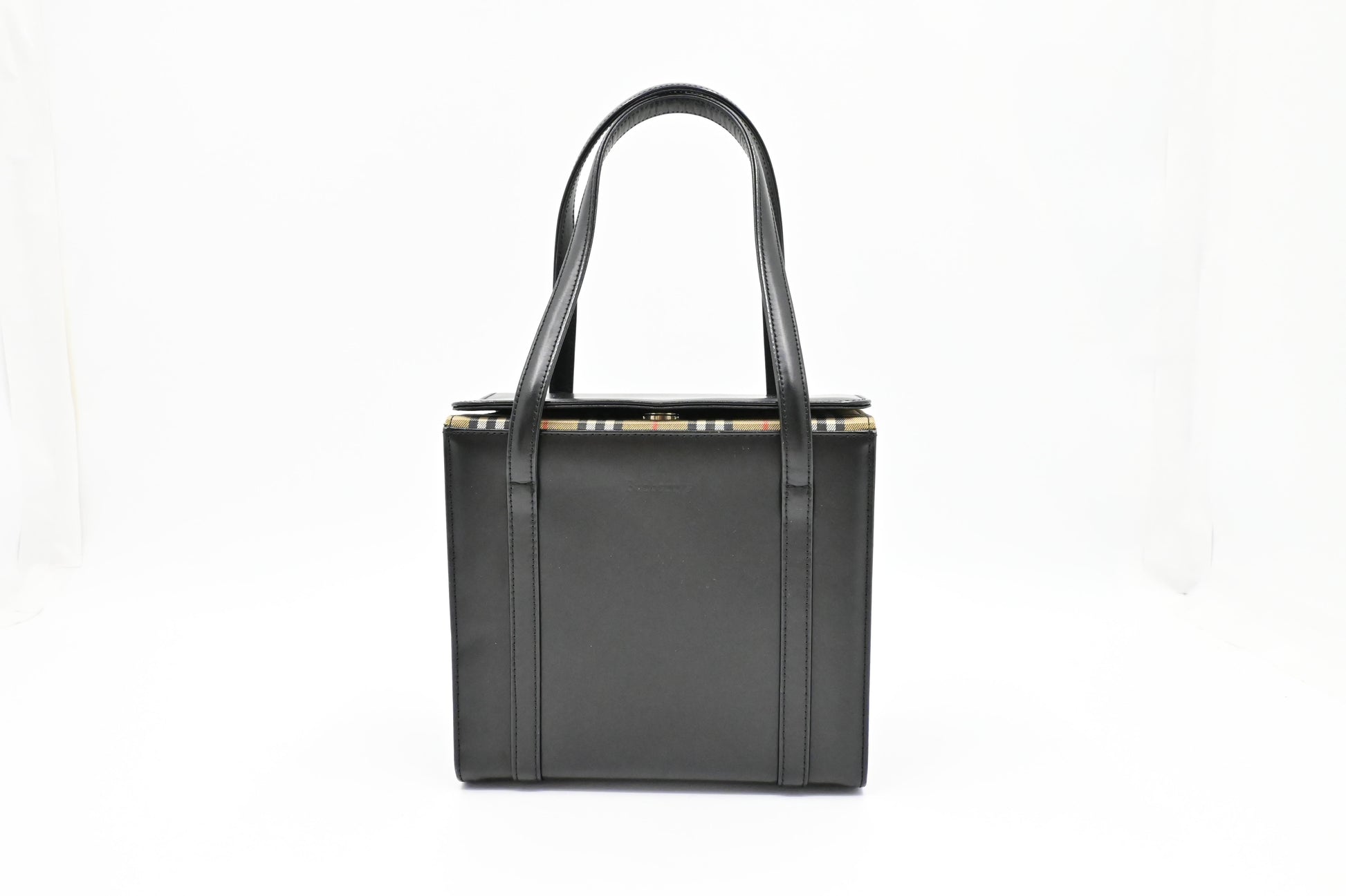 Burberry Box Handbag In Leather Black Travel Bag