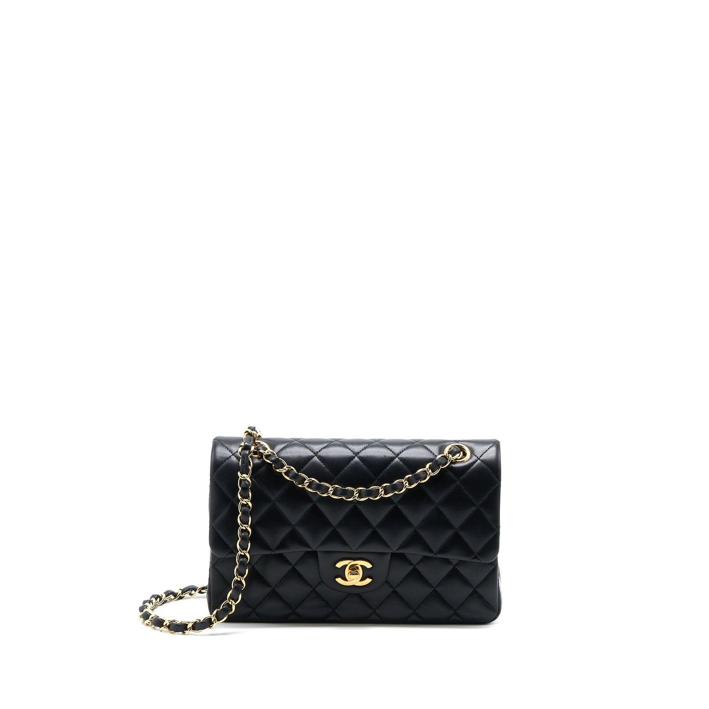 Chanel Classic Double Flap Lambskin GHW Microchip Black Small Shoulder Bag