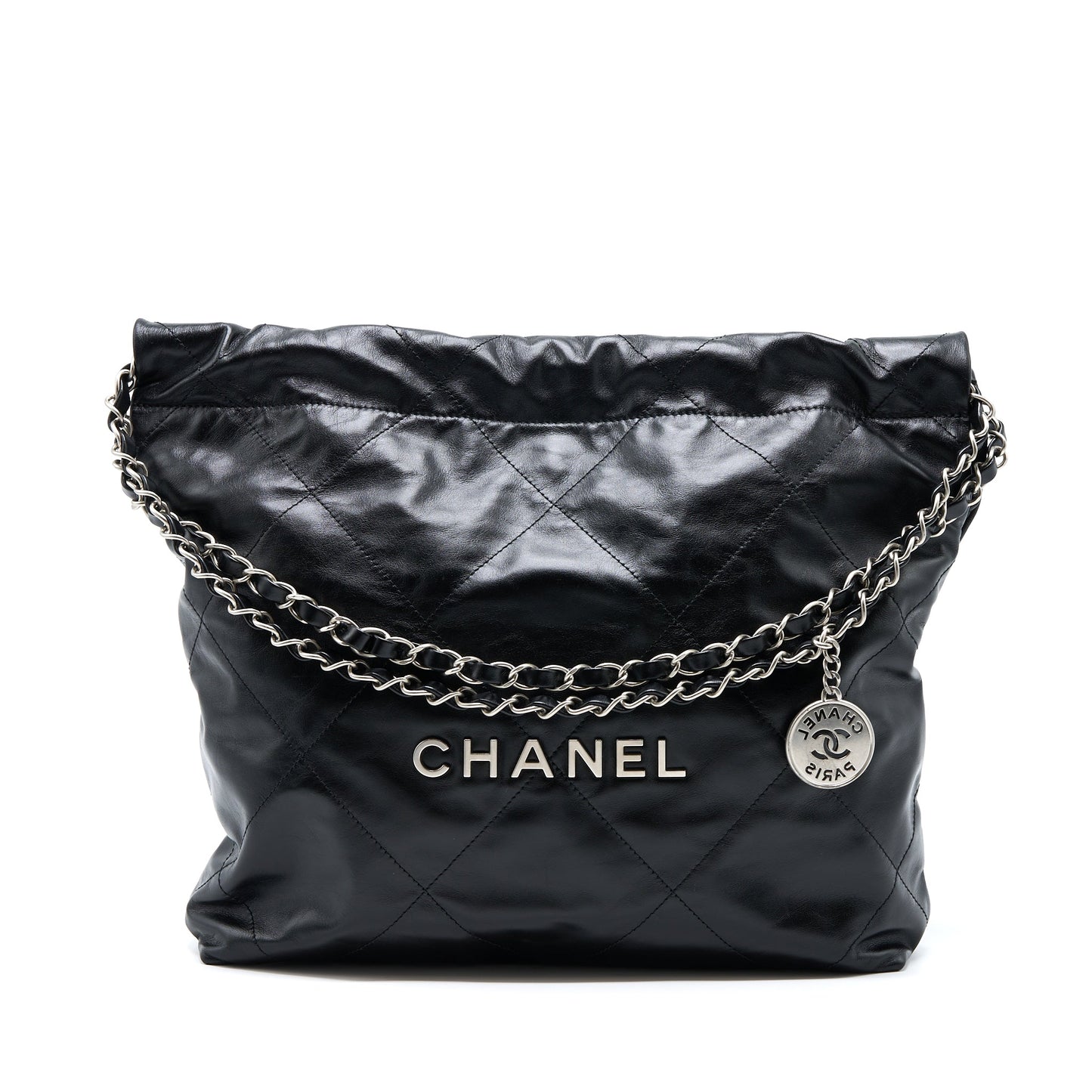 Chanel 22 Calfskin SHW Microchip Black Small Handbag