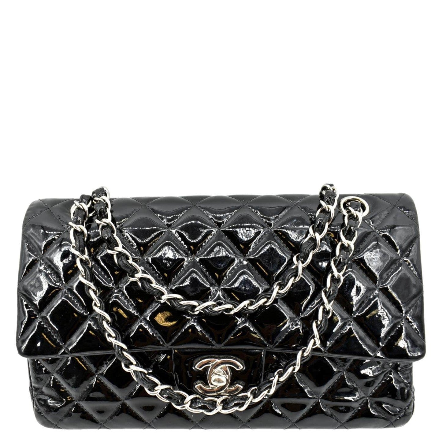 Chanel Classic Double Flap Patent Leather Black Travel Bag