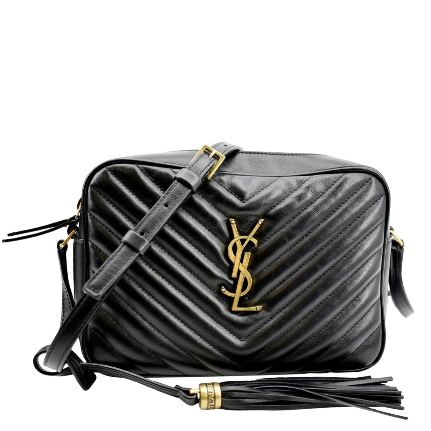 YSL Saint Laurent Yves Lou Chevron Camera Crossbody Bag Leather Black Camera Bag 3