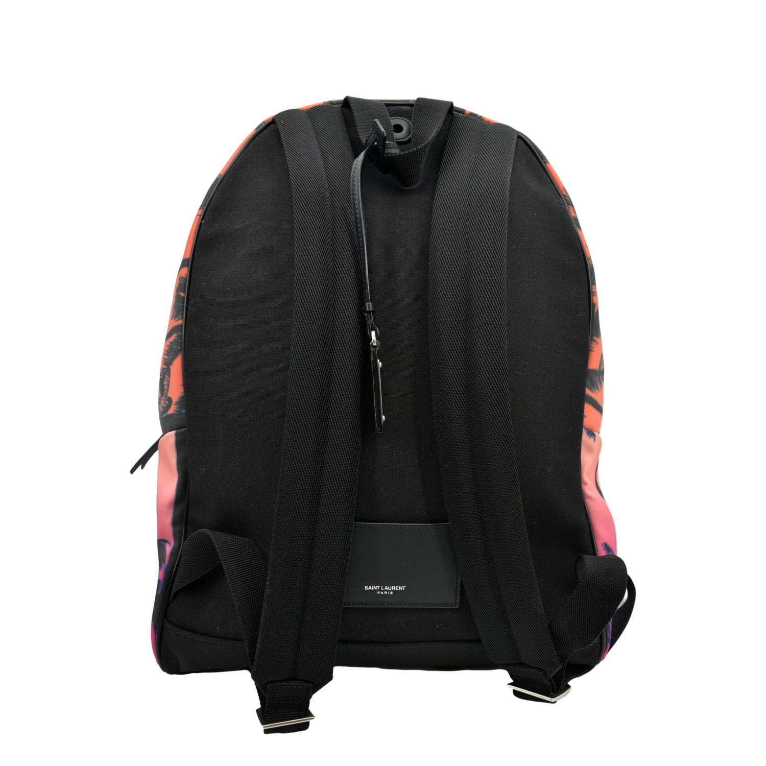 YSL Saint Laurent Saint City Palm Print Backpack Bag Orange Canvas