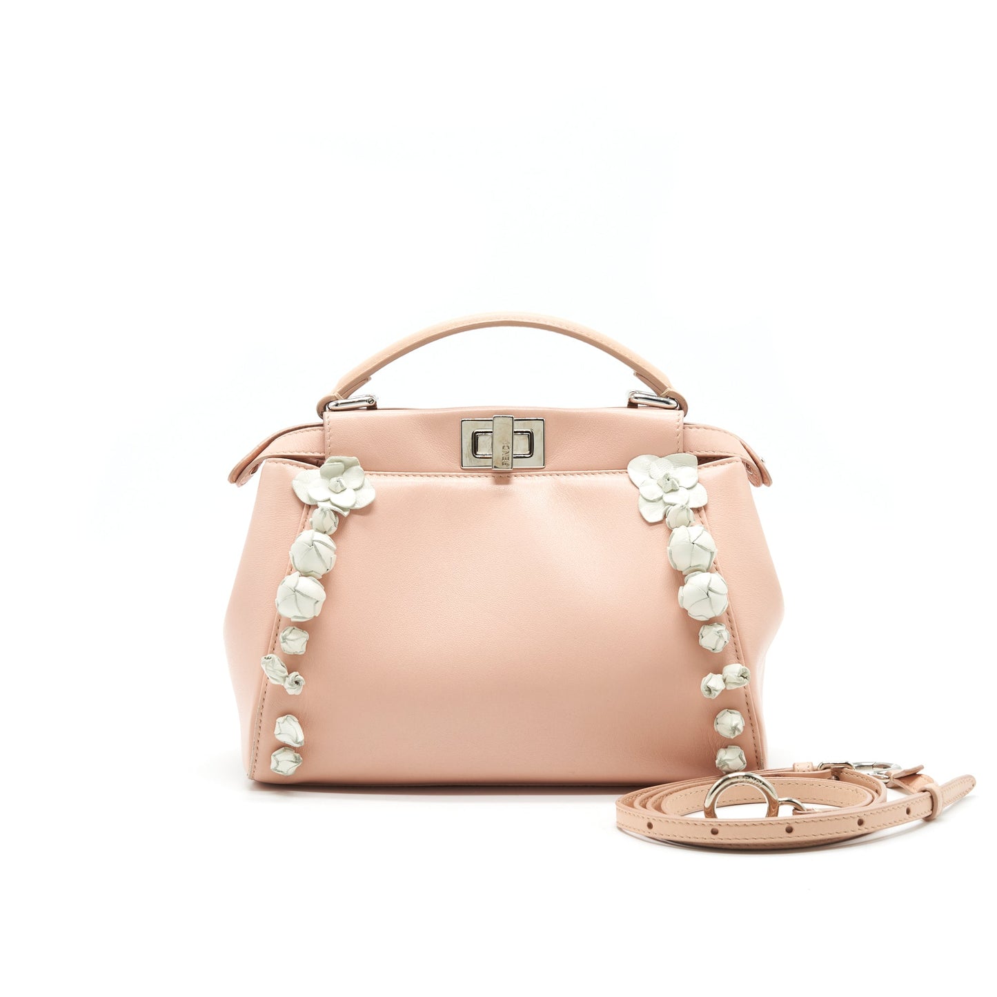Fendi Kappa Handle Purse Flowers White Travel Bag