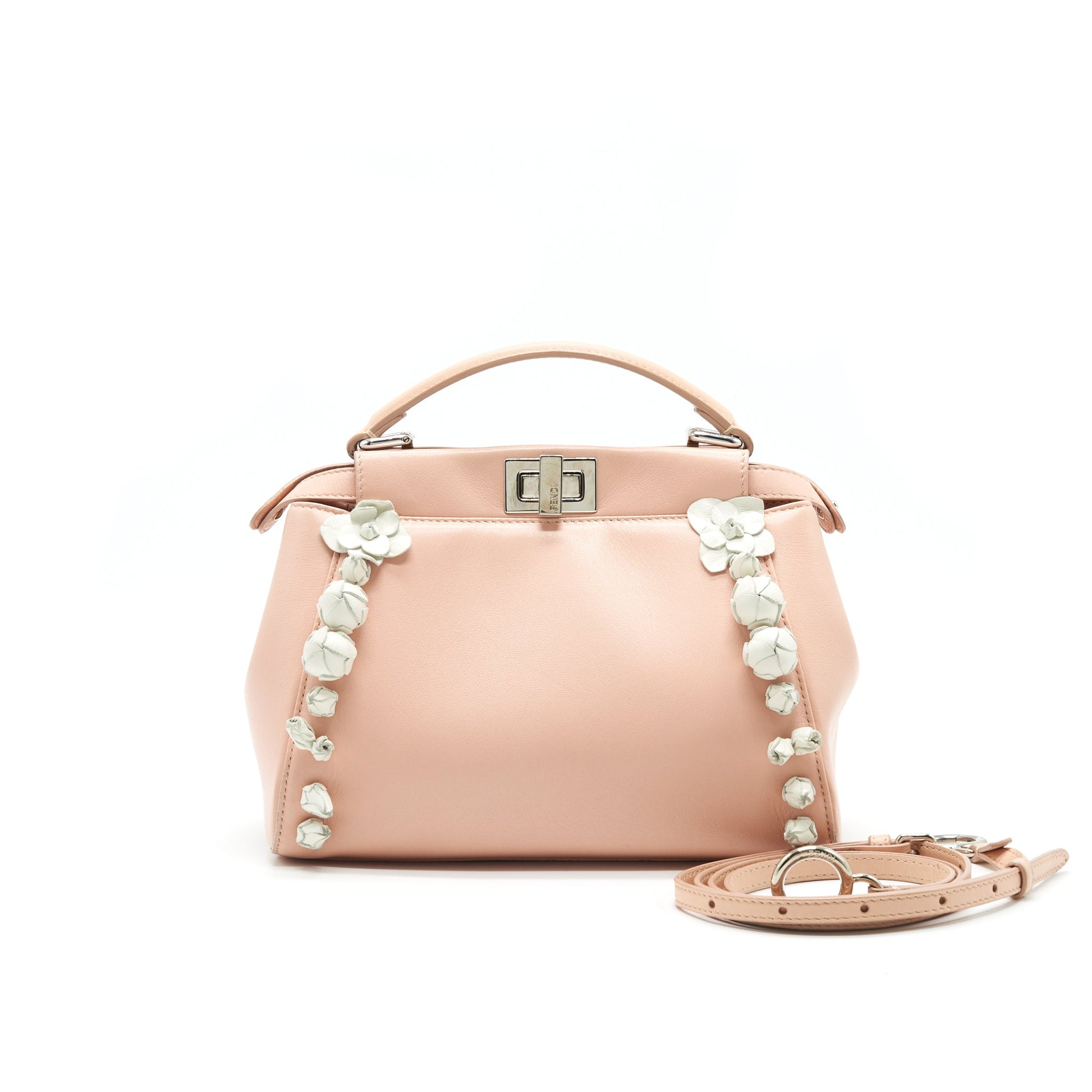 Fendi Kappa Handle Purse Flowers White Travel Bag