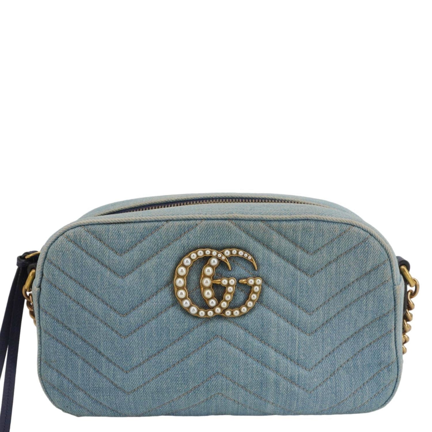 Gucci Pearl Marmont Crossbody Bag Denim Blue