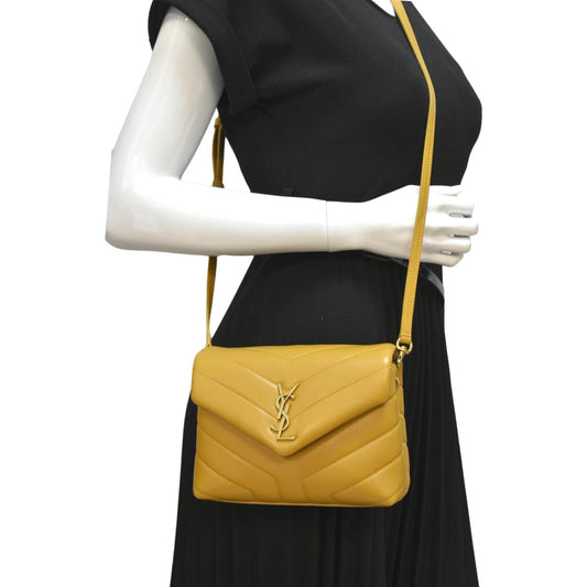 YSL Saint Laurent Yves Loulou Crossbody Bag Leather Yellow Mini