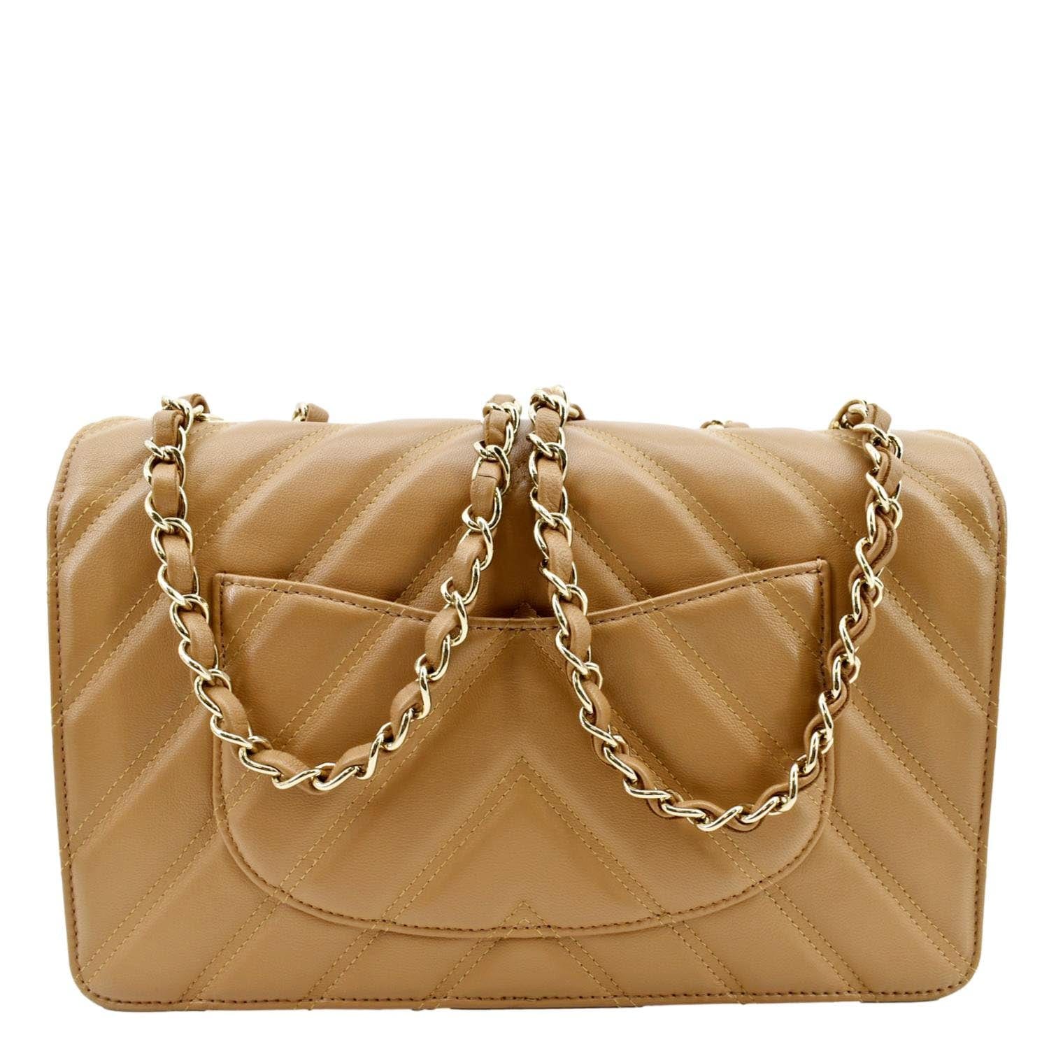 Chanel Statement Flap Quilted Chevron Camel Leather Travel Bag