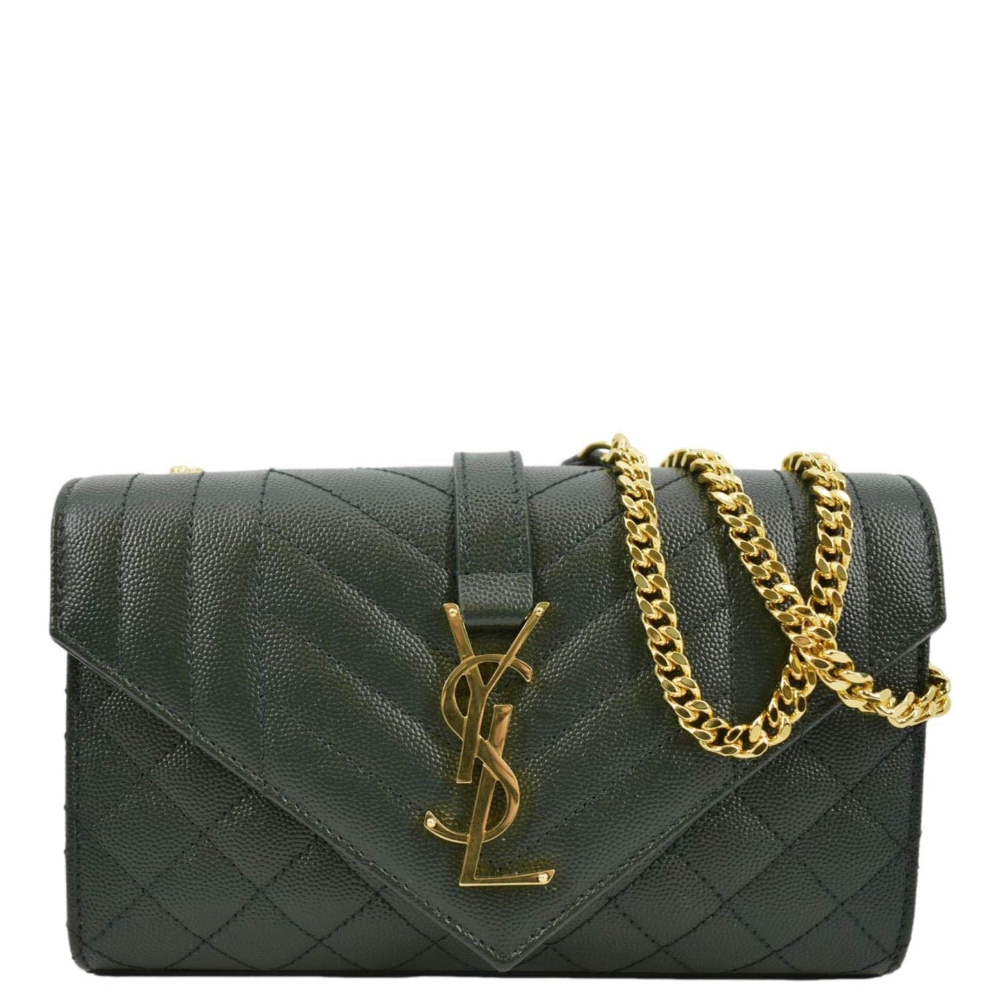 YSL Saint Laurent Yves Envelope Matelass Shoulder Bag Leather Green Small