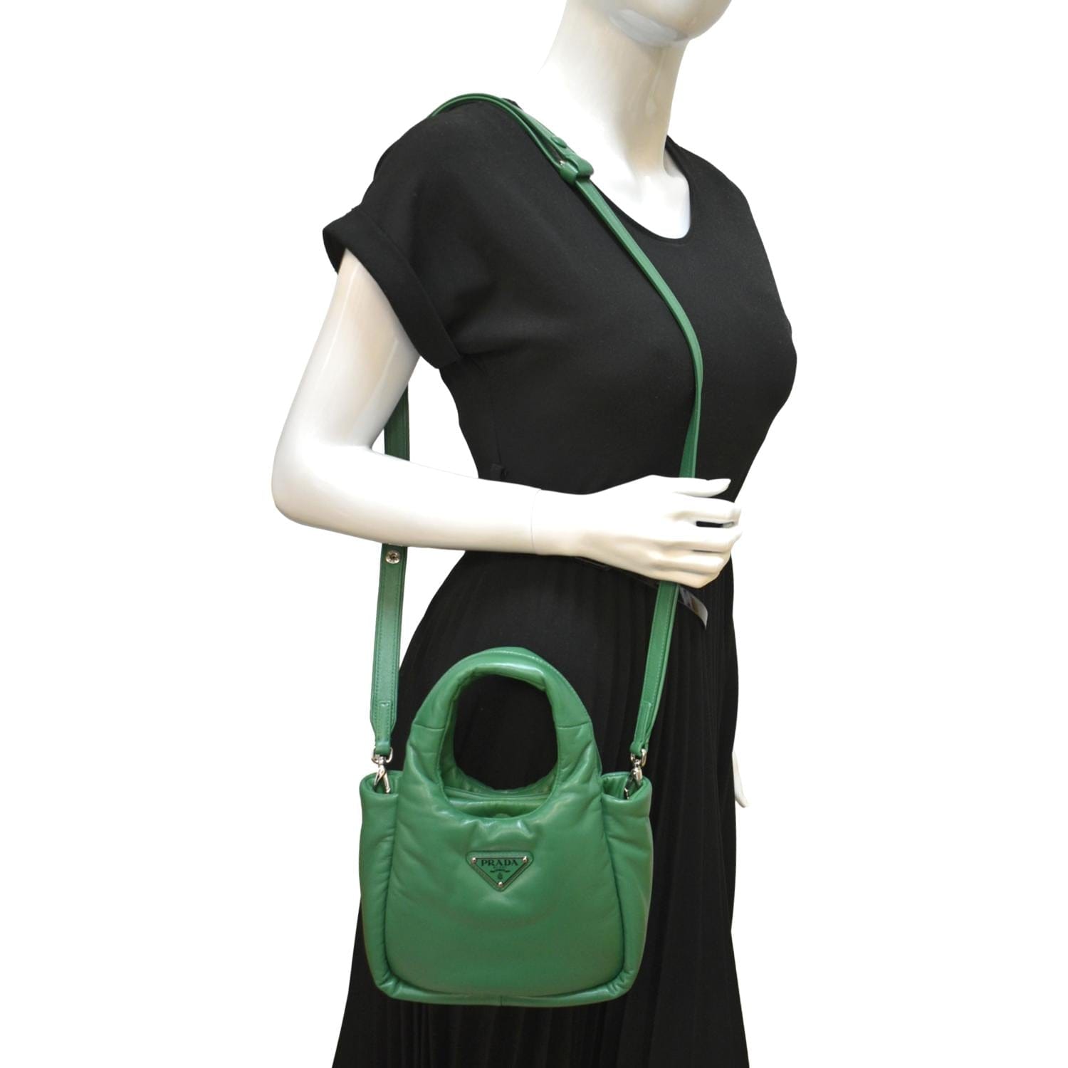 Padded Soft Shoulder Bag Dark Leather Green