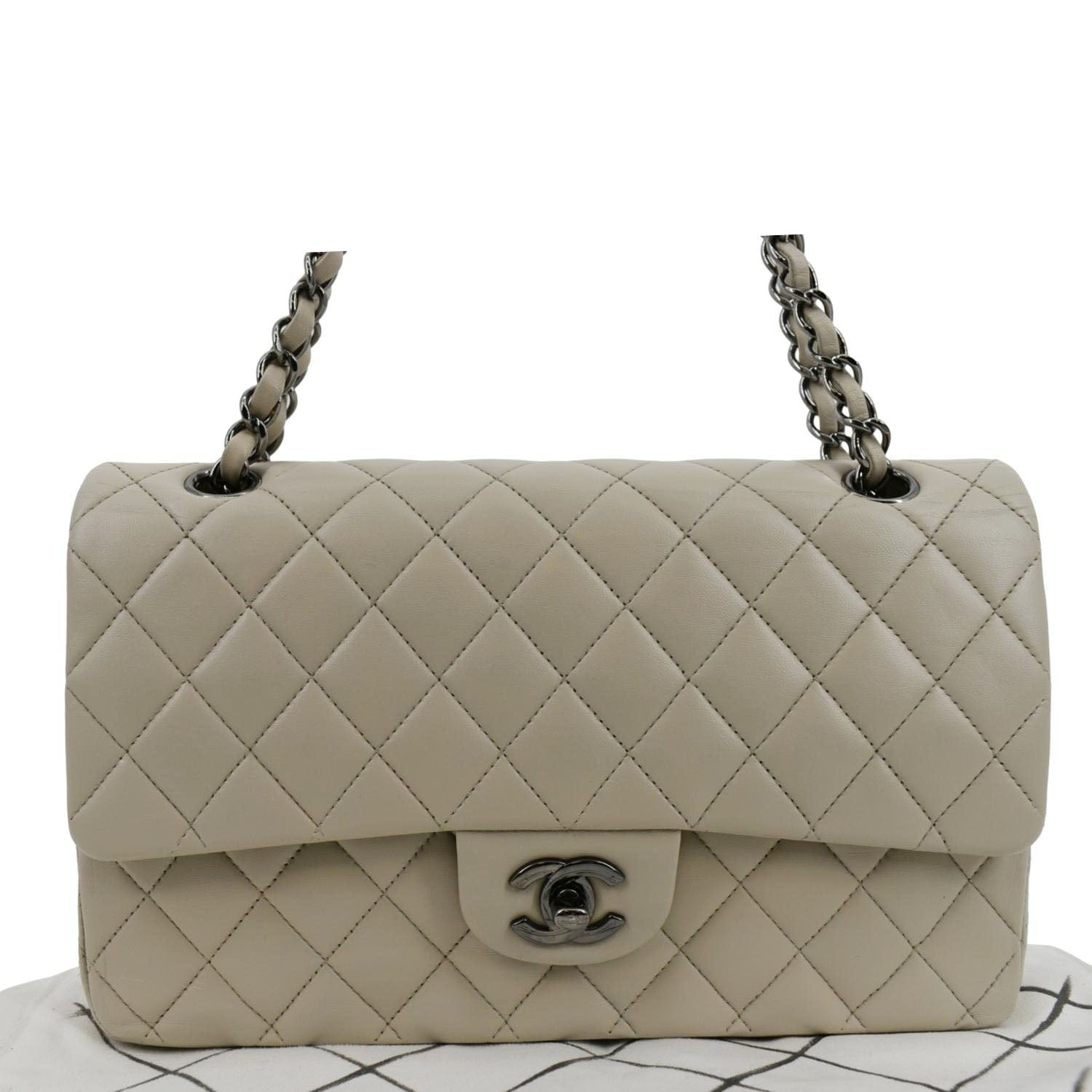 Chanel Classic Medium Double Flap Quilted Leather Shoulder Bag Ivory