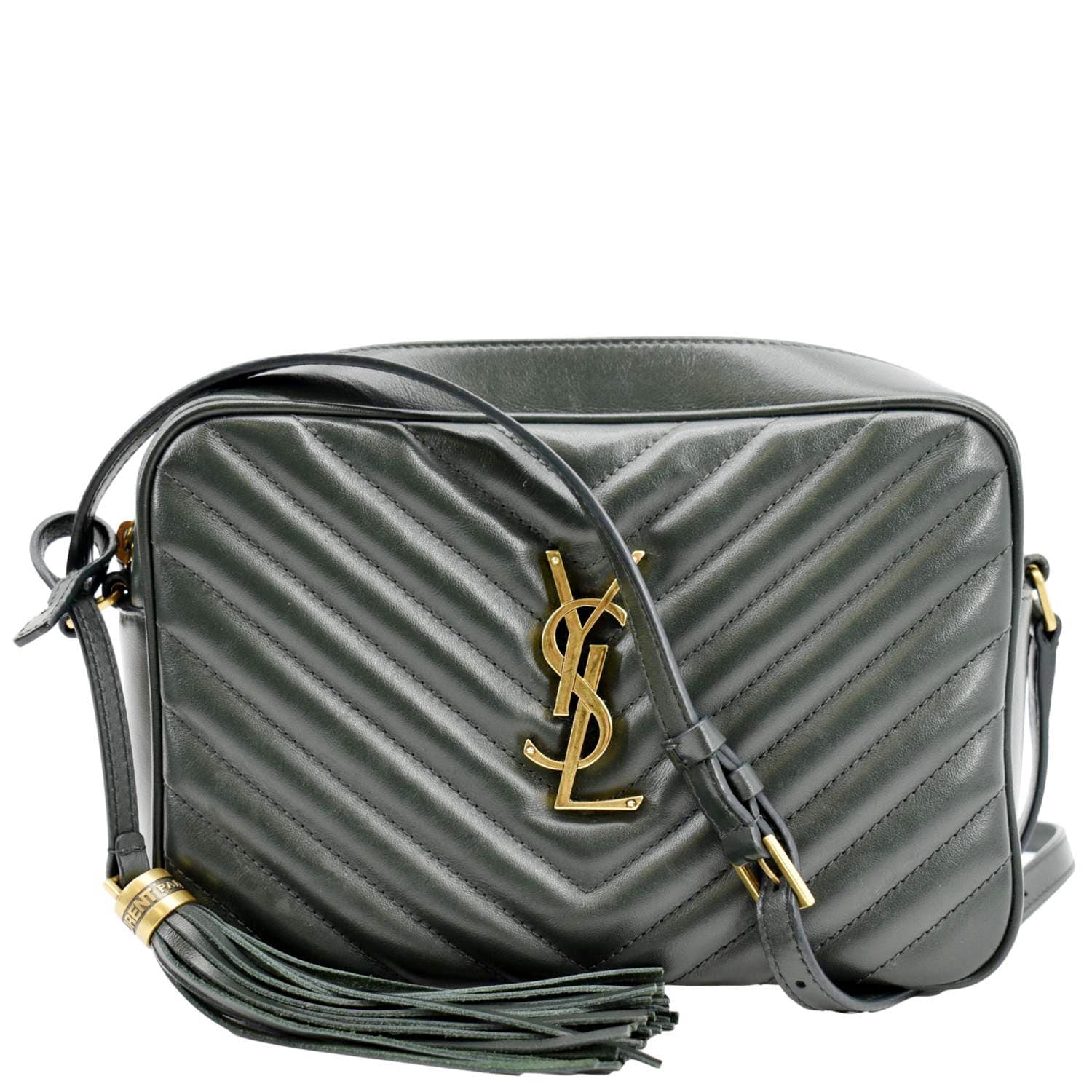 YSL Saint Laurent Saint Lou Chevron Camera Crossbody Bag Leather Green