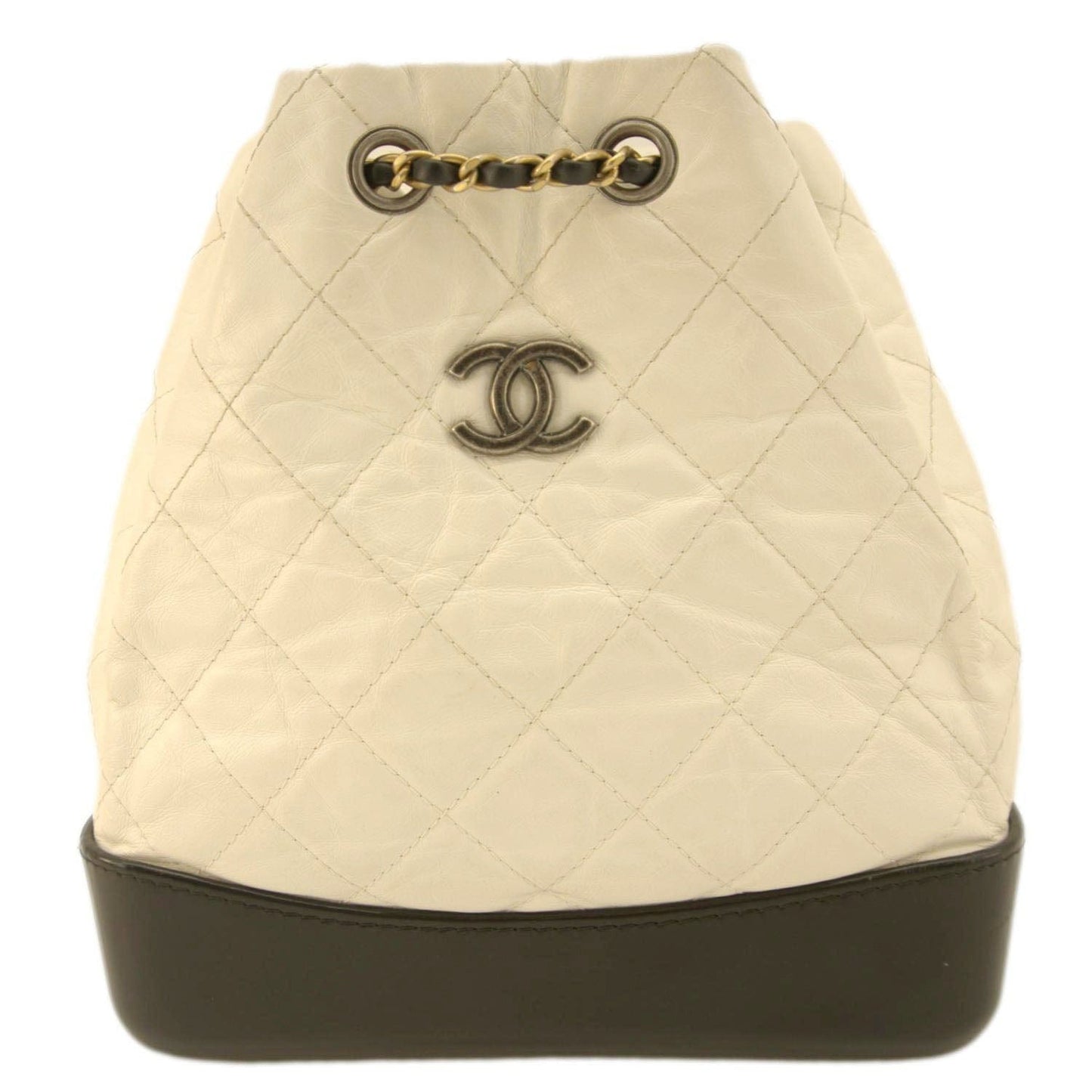 Chanel Gabrielle Quilted Aged Backpack Leather Calfskin White Travel Bag