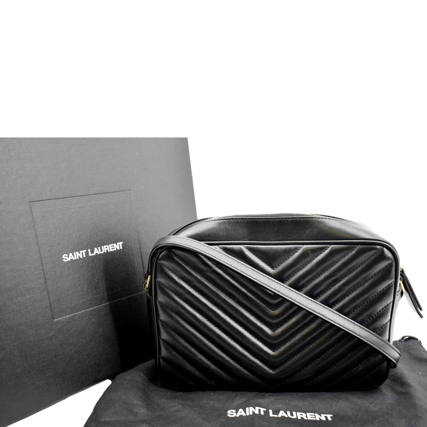YSL Saint Laurent Yves Lou Chevron Camera Crossbody Bag Leather Black Camera Bag 3