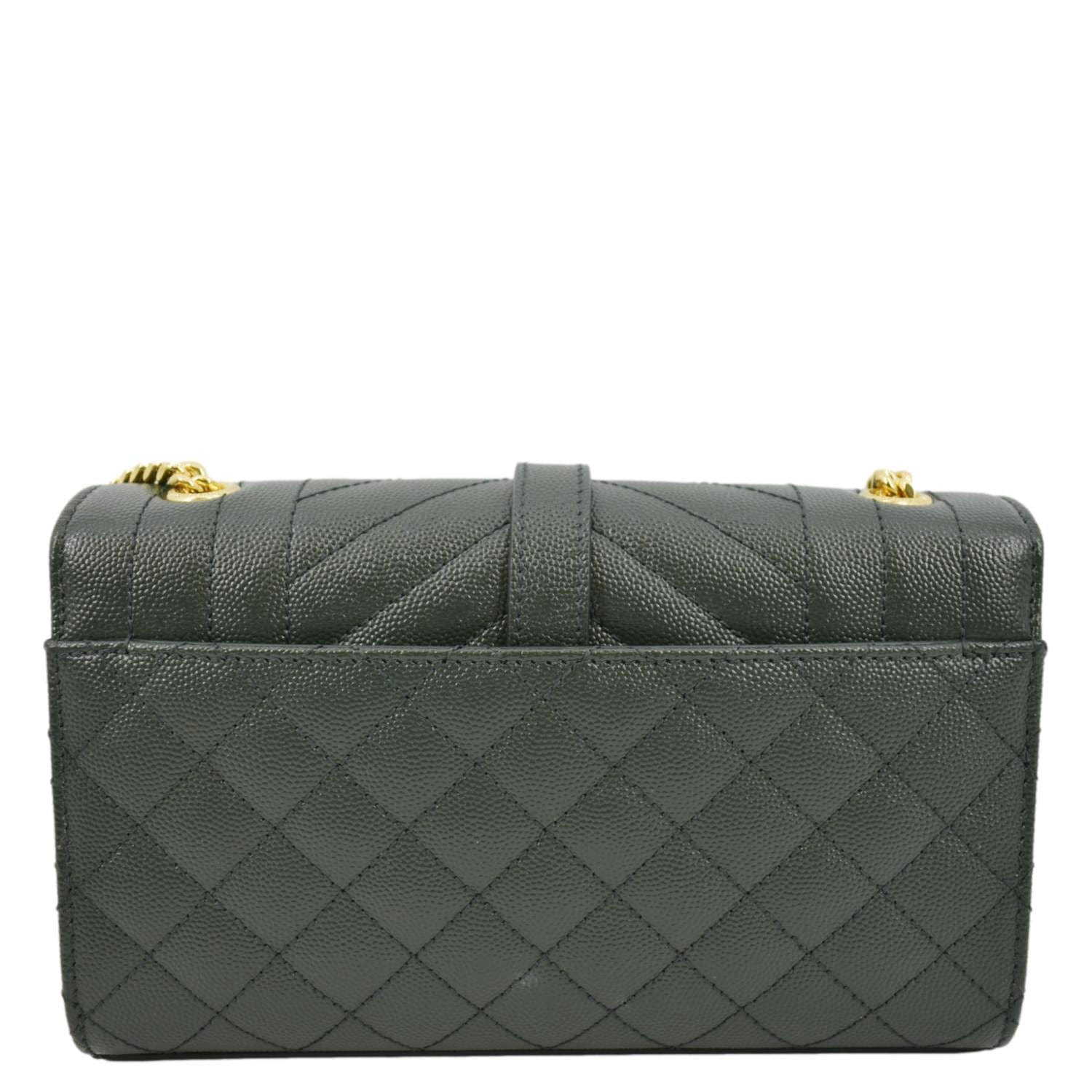 YSL Saint Laurent Yves Envelope Matelass Shoulder Bag Leather Green Small