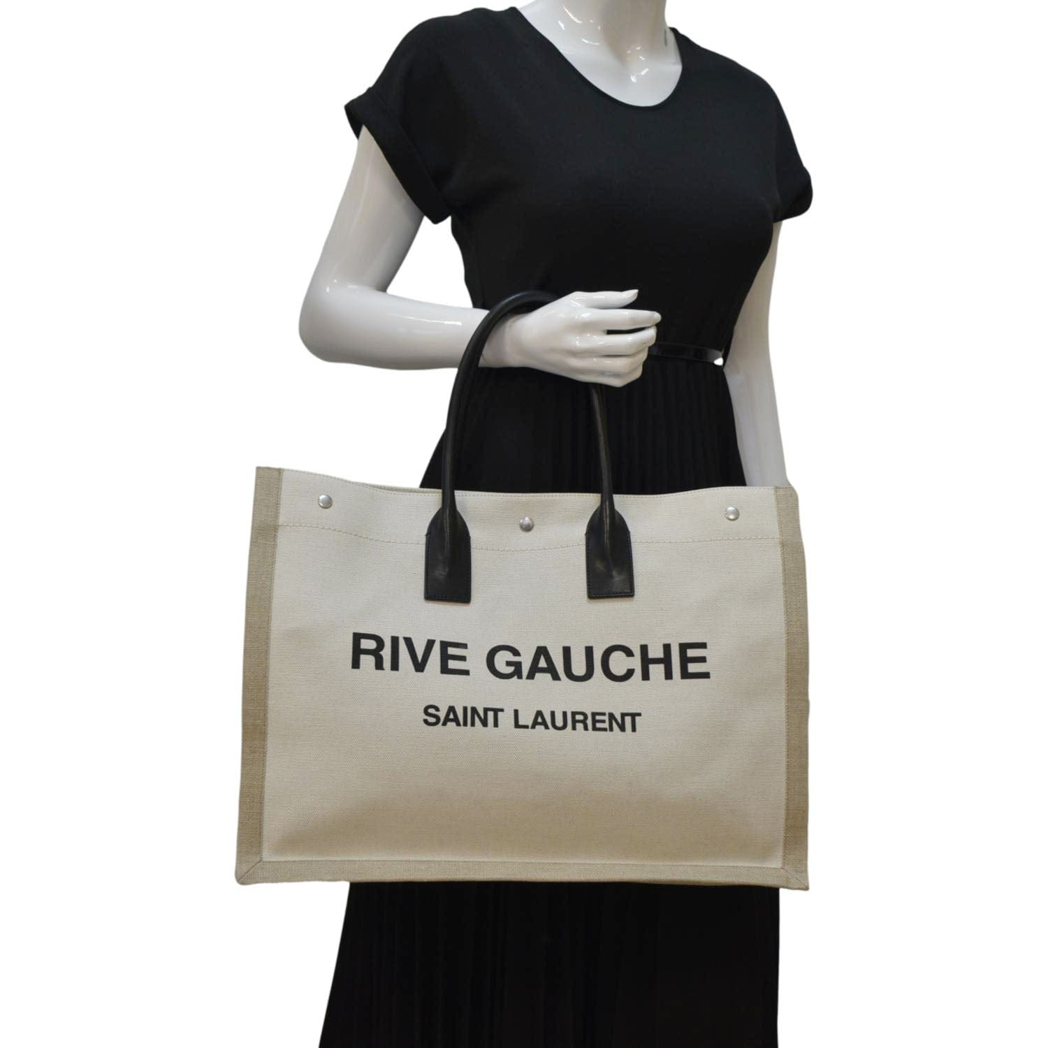 YSL Saint Laurent Saint Rive Gauche Linen Tote Griege Leather Small Tote Bag