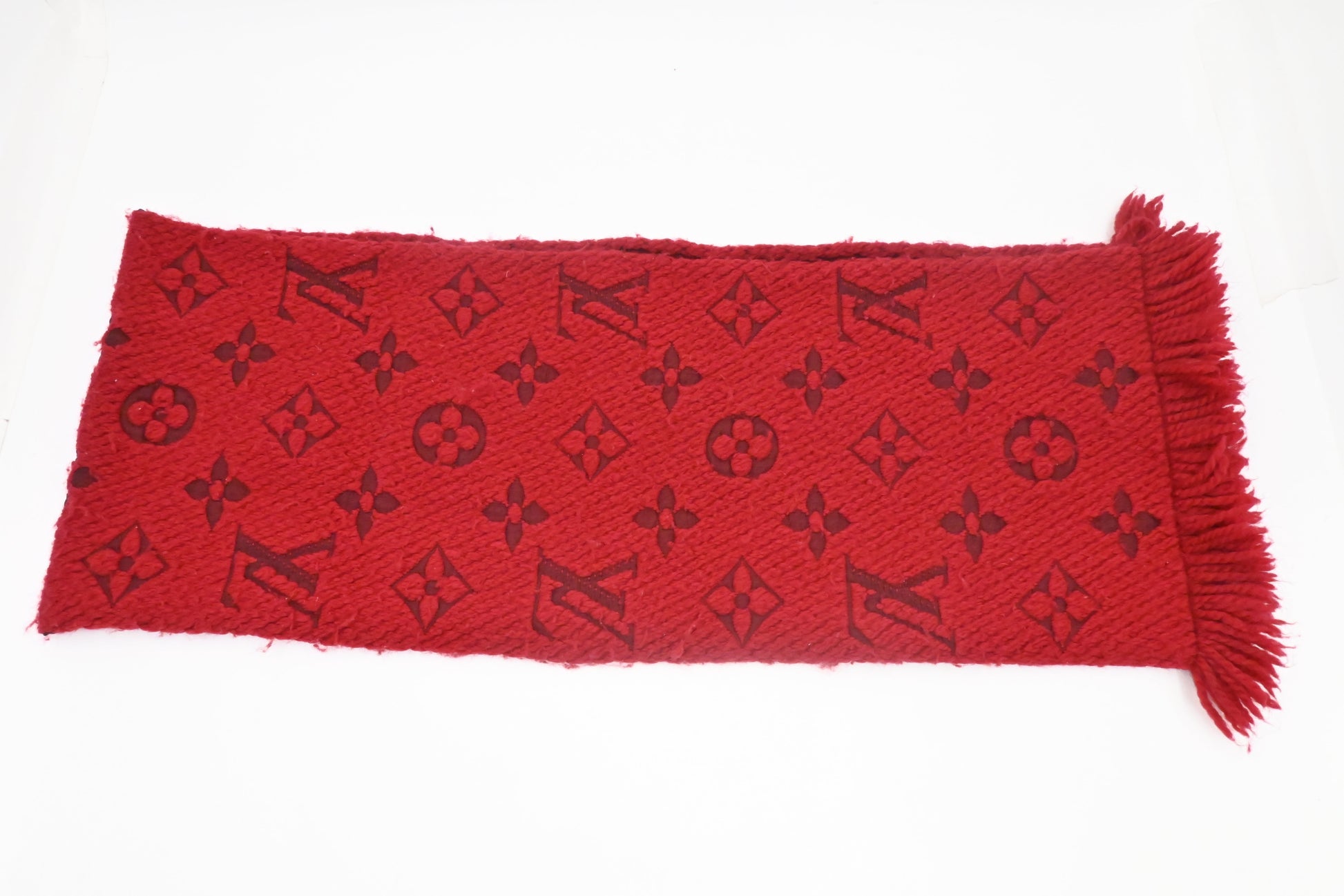 Louis Vuitton Logomania Scarf Silk Wool Red Apparel