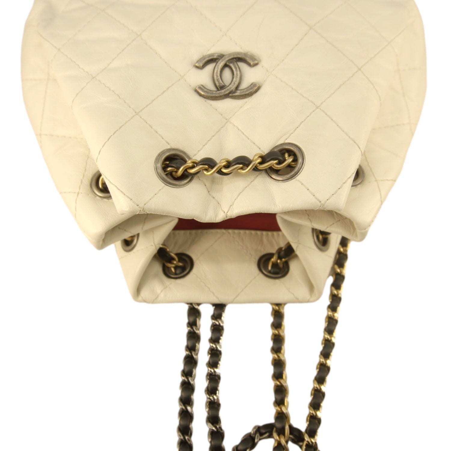 Chanel Gabrielle Quilted Aged Backpack Leather Calfskin White Travel Bag