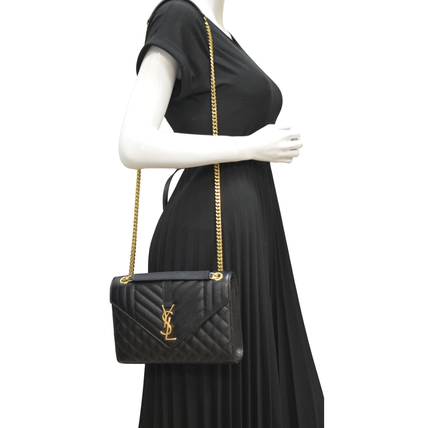 YSL Saint Laurent Yves Envelope Crossbody Bag Leather Matelasse Black