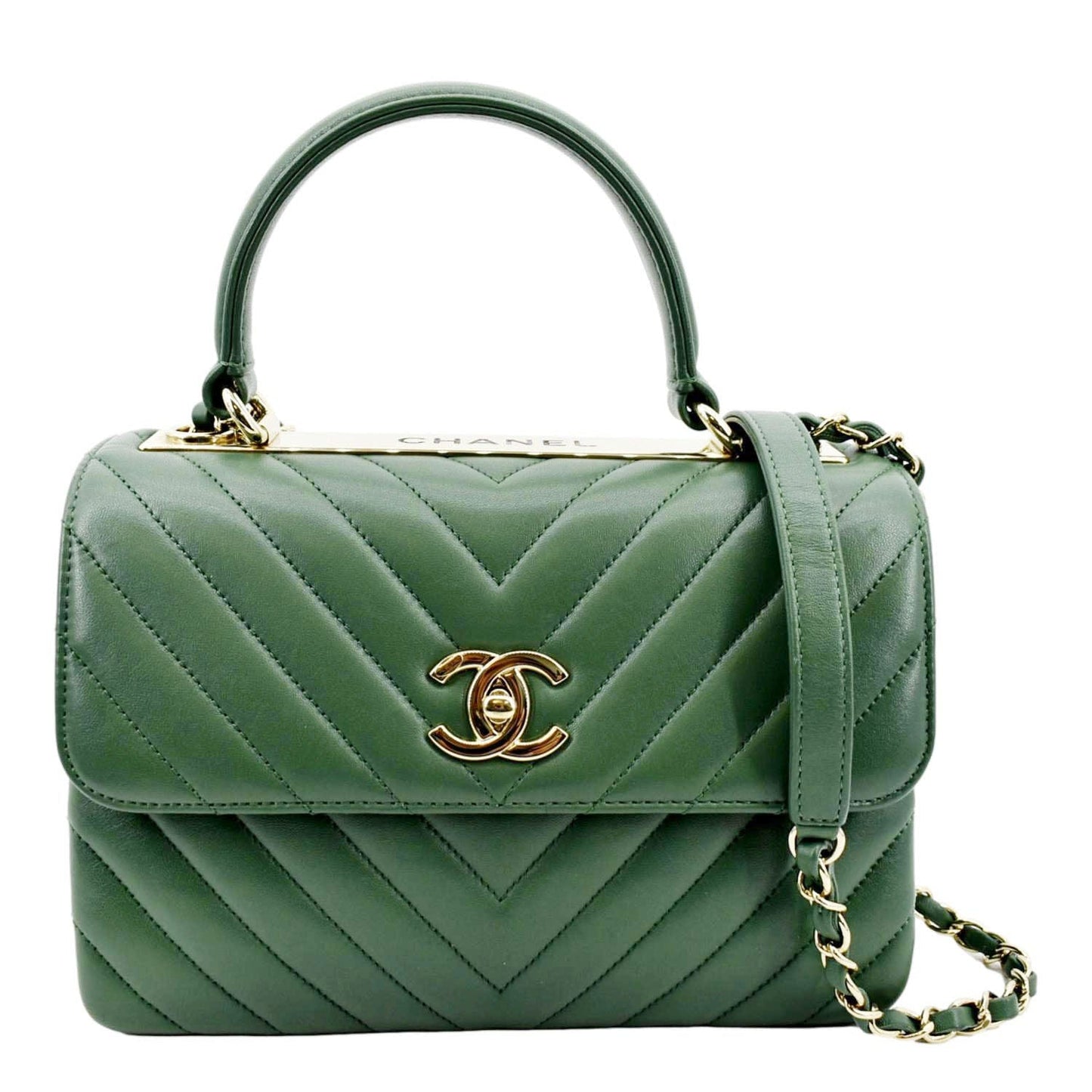 Chanel Trendy CC Chevron Top Handle Green Travel Bag
