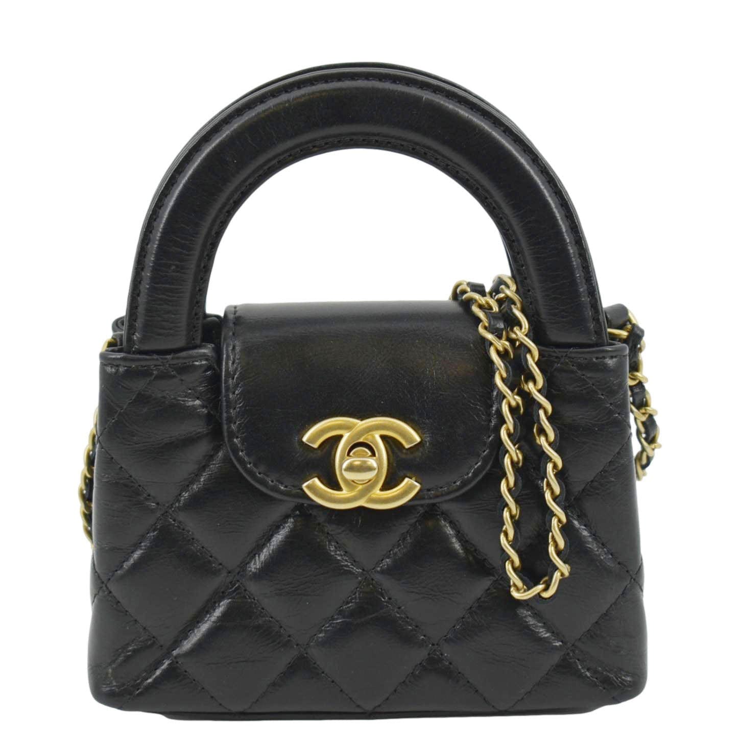 Chanel Kelly Quilted Aged Leather Calfskin Black Travel Bag