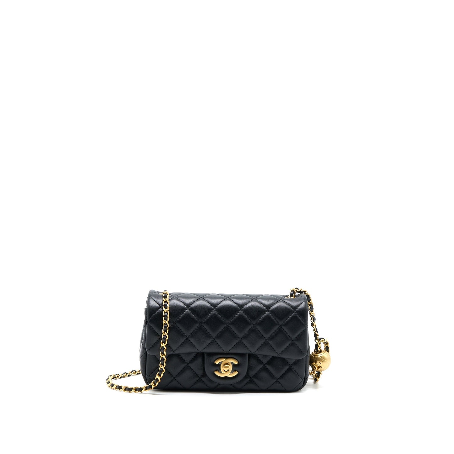 Chanel Pearl Crush Rectangular Lambskin Brushed GHW Black Mini Bag
