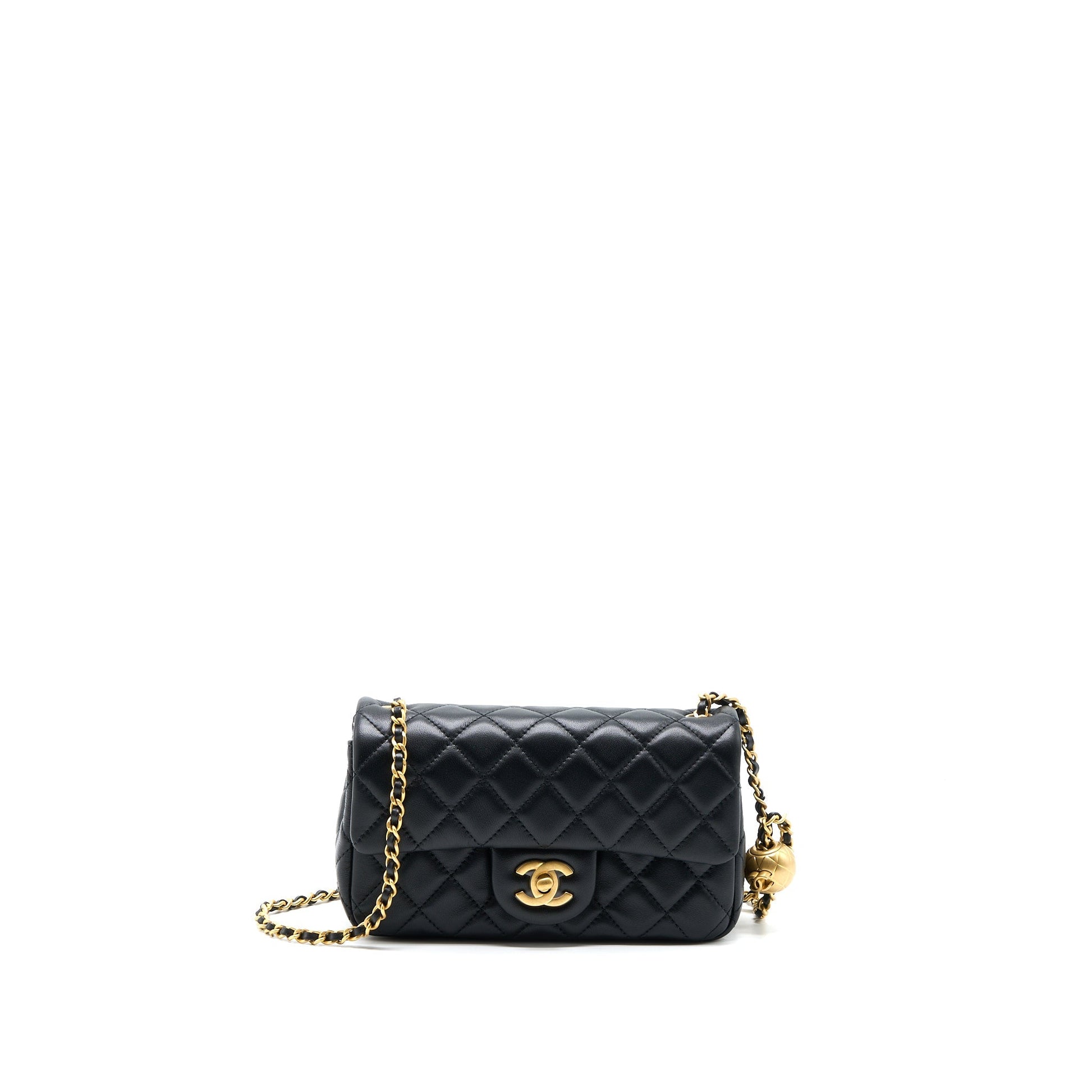 Chanel Pearl Crush Rectangular Lambskin Brushed GHW Black Mini Bag