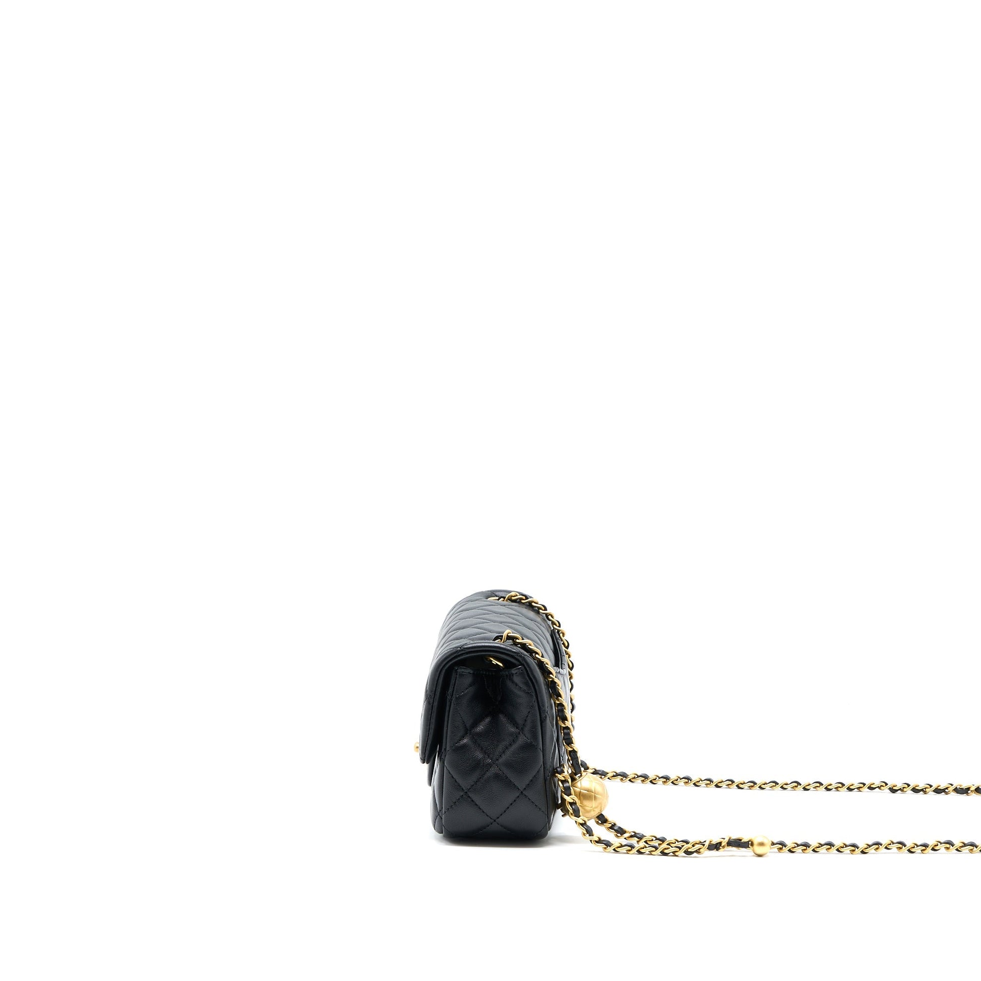 Chanel Pearl Crush Rectangular Lambskin Brushed GHW Black Mini Bag