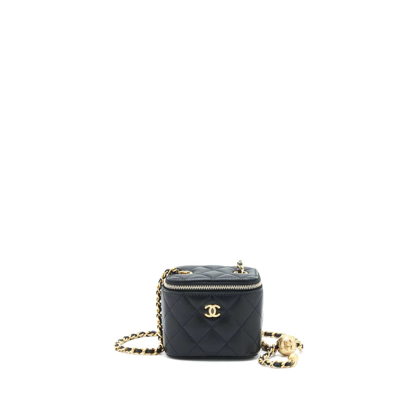 Chanel 22C Pearl Crush vanity Lambskin GHW Black Mini Bag Black Ghw