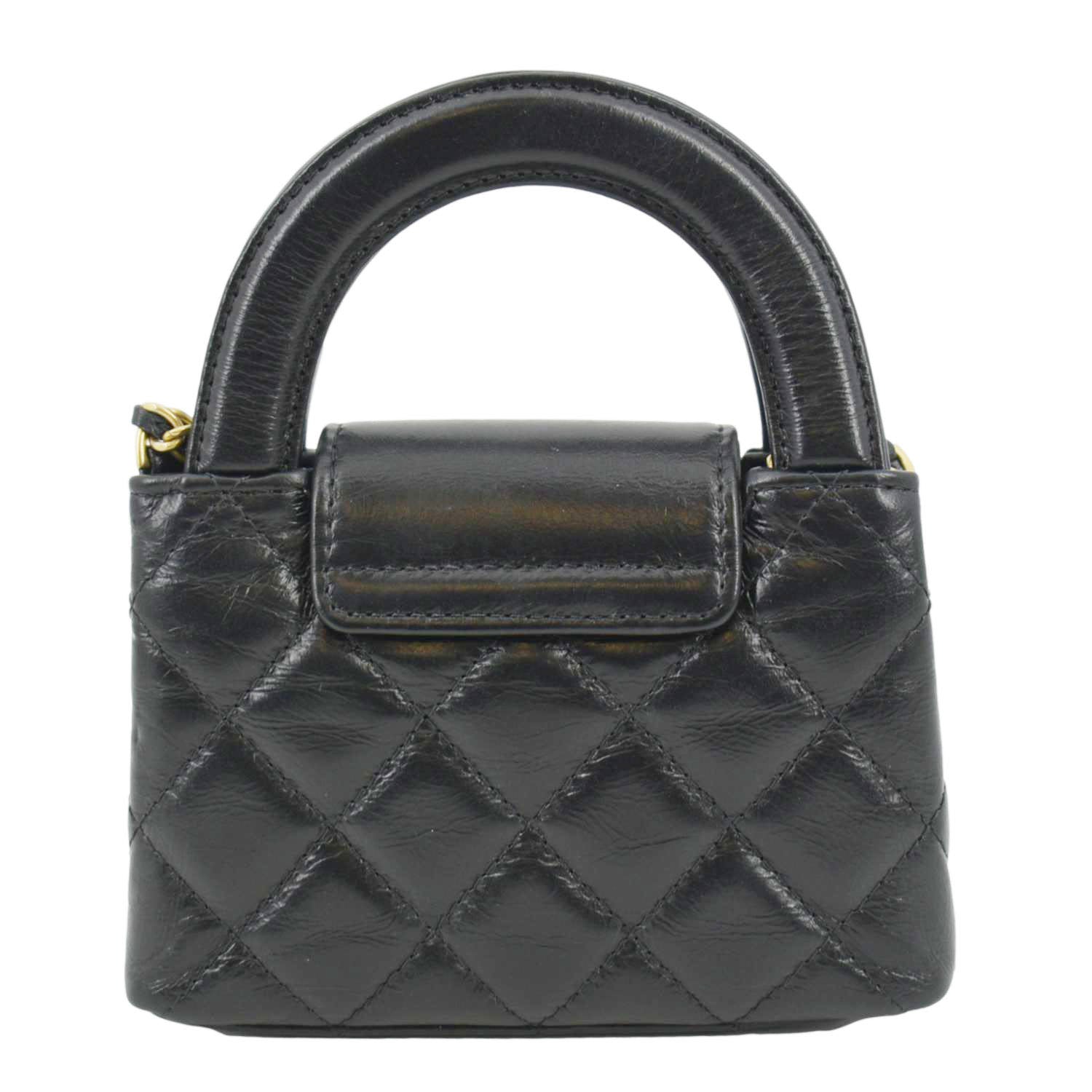 Chanel Kelly Quilted Aged Leather Calfskin Black Travel Bag