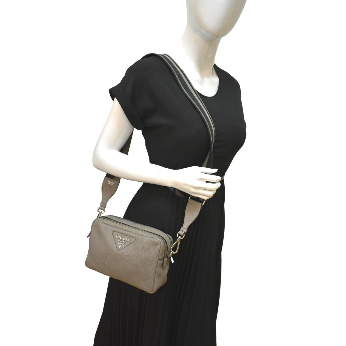 Prada Flou Shoulder Bag Grey Leather Gray