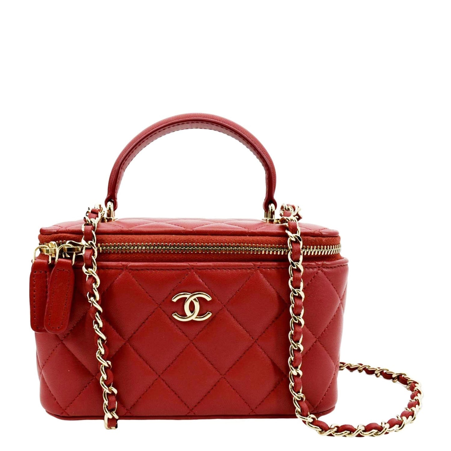 Chanel Vanity Quilted Leather Red Travel Bag