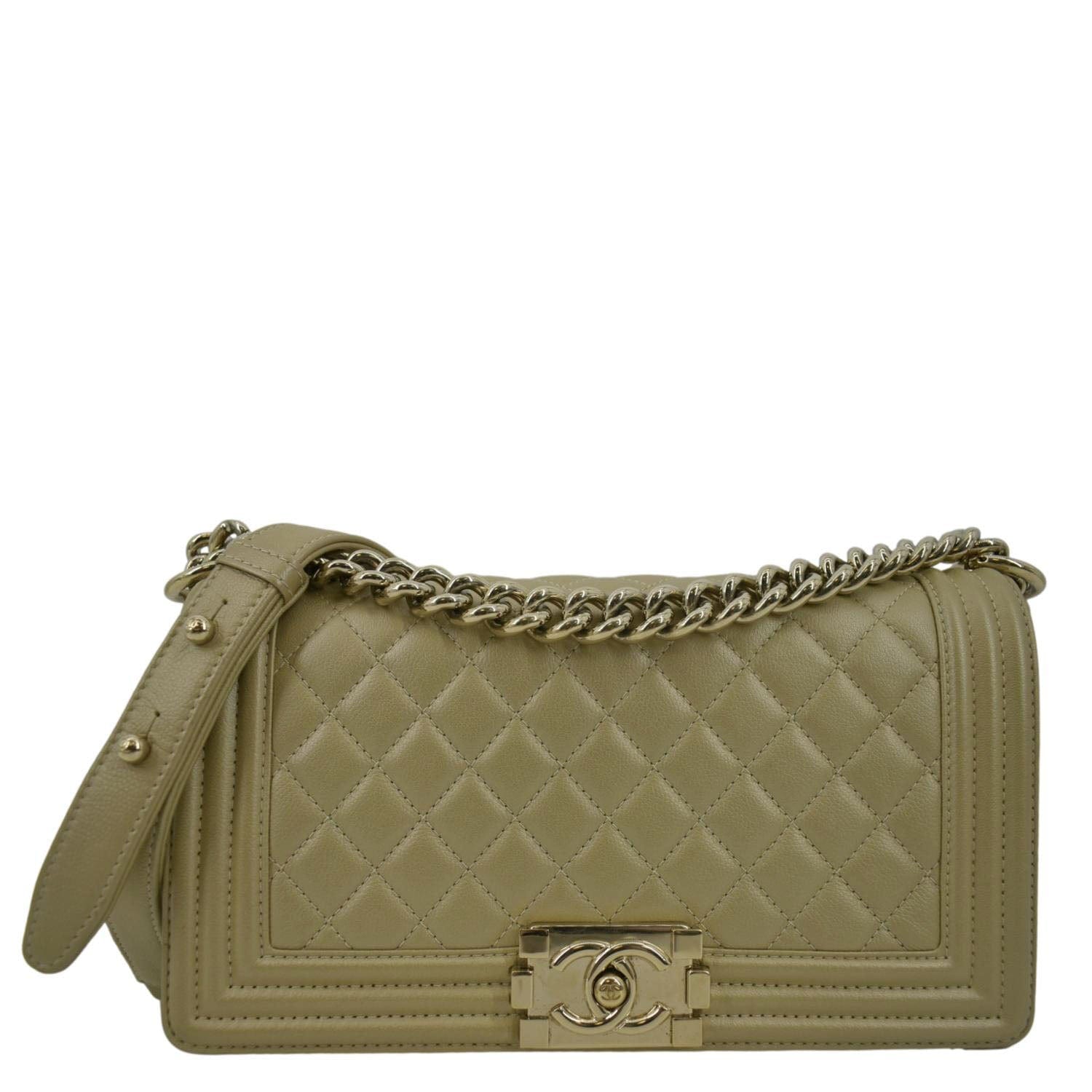 Chanel Boy Flap Quilted Leather Beige Travel Bag Chanel Medium