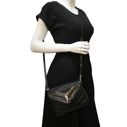 YSL Saint Laurent Yves Loulou Shoulder Bag Leather Matelasse Black