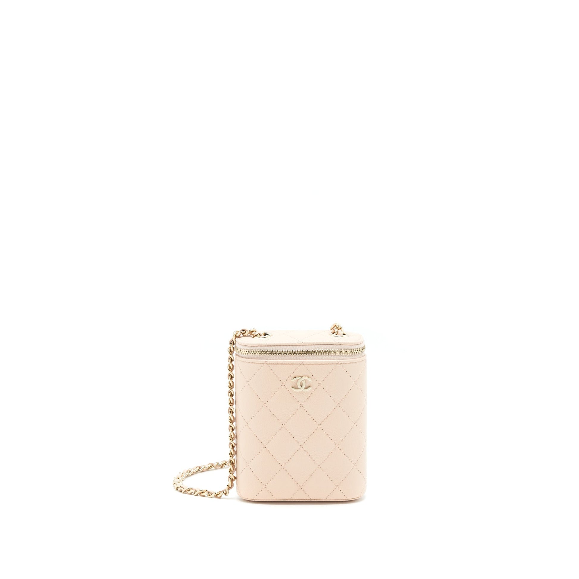Chanel 22C Light Caviar Vertical Vanity LGHW Beige Handbag