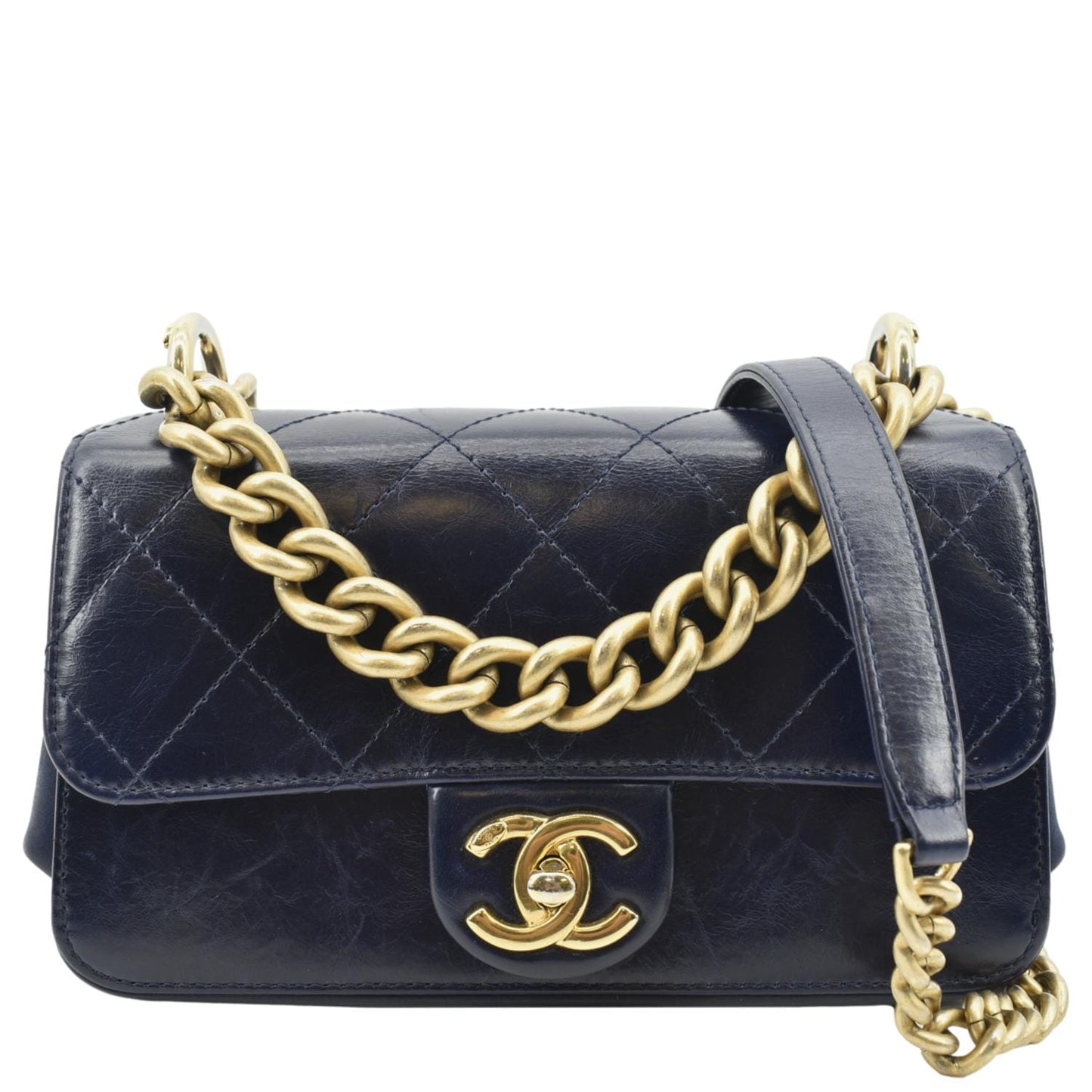 Chanel Handle CC Flap Quilted Leather Blue Travel Bag