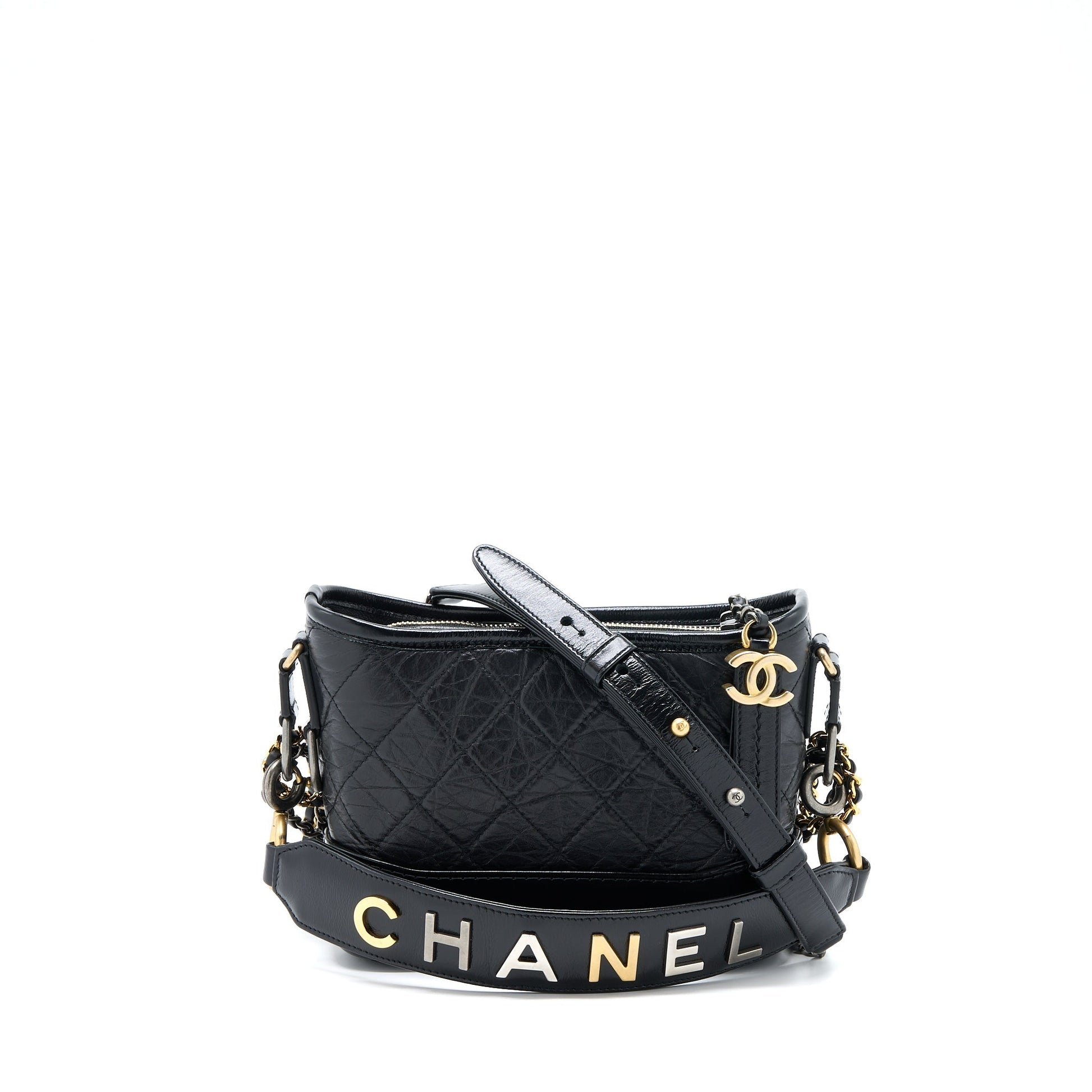 Chanel Gabrielle Hobo Top Handle Aged Calfskin Multicolour Black Small Shoulder Bag