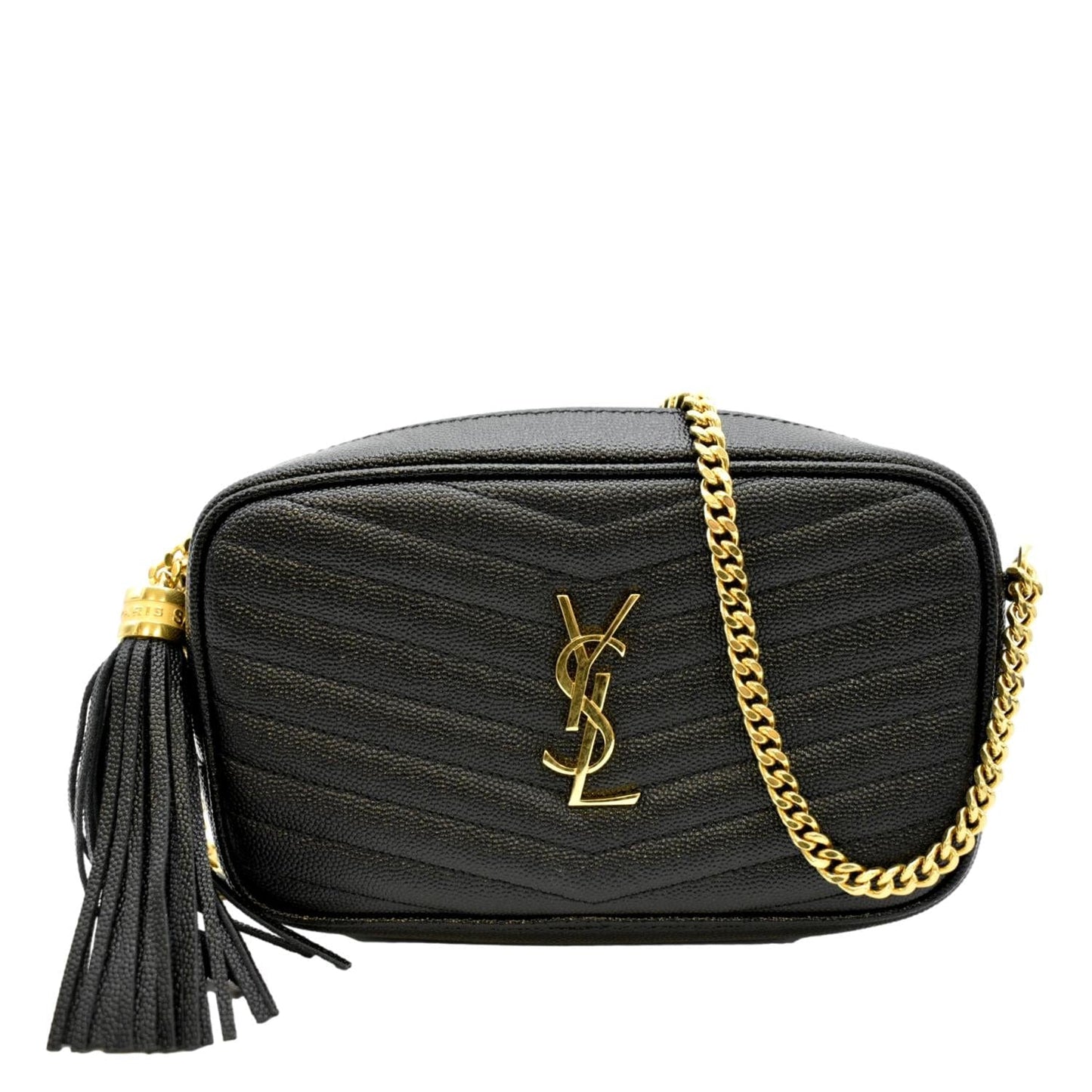 YSL Saint Laurent Yves Lou Chevron Camera Crossbody Bag Leather Black Mini Camera Bag